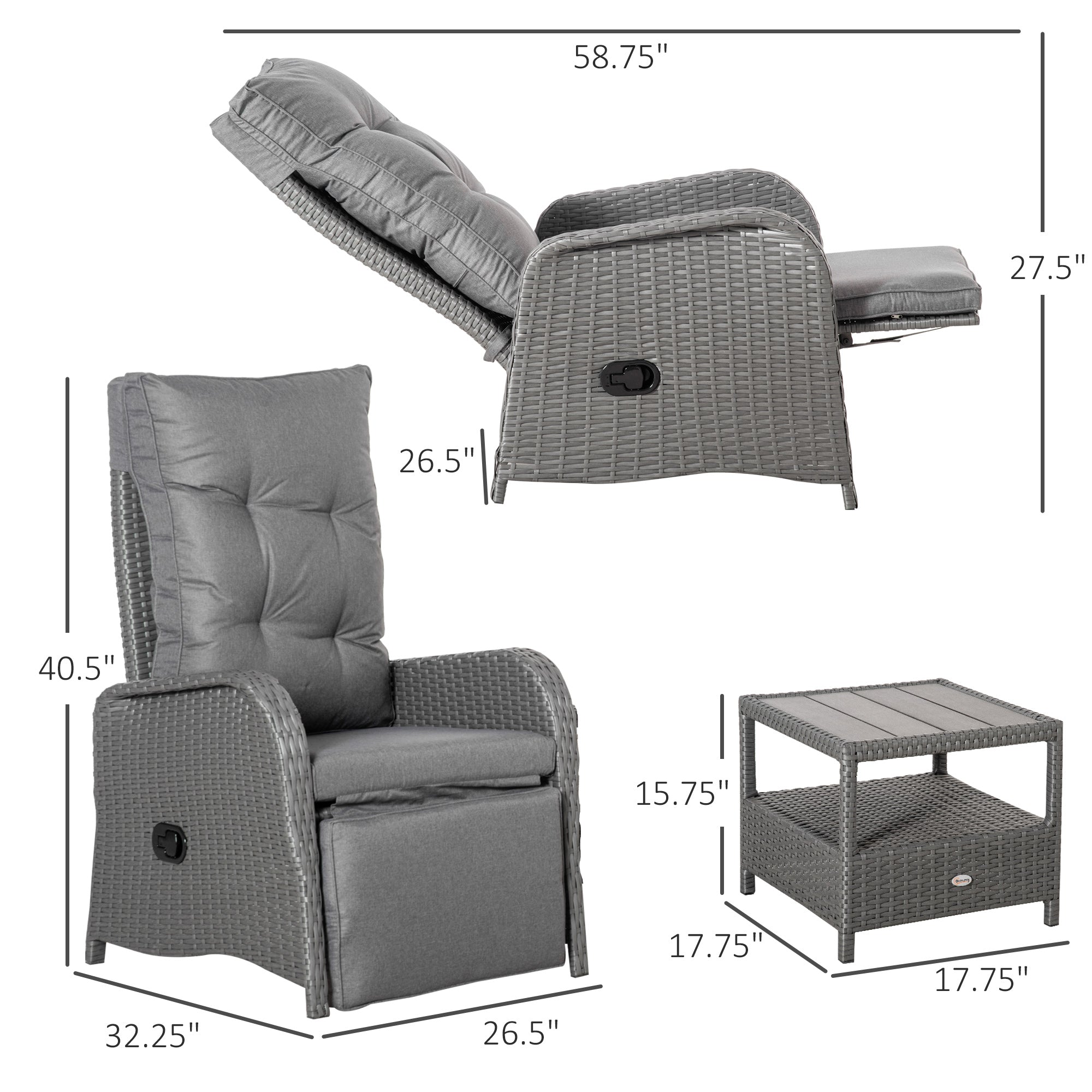 3-Piece Patio Bistro Set - Grey Rattan Wicker-DECOROLALA