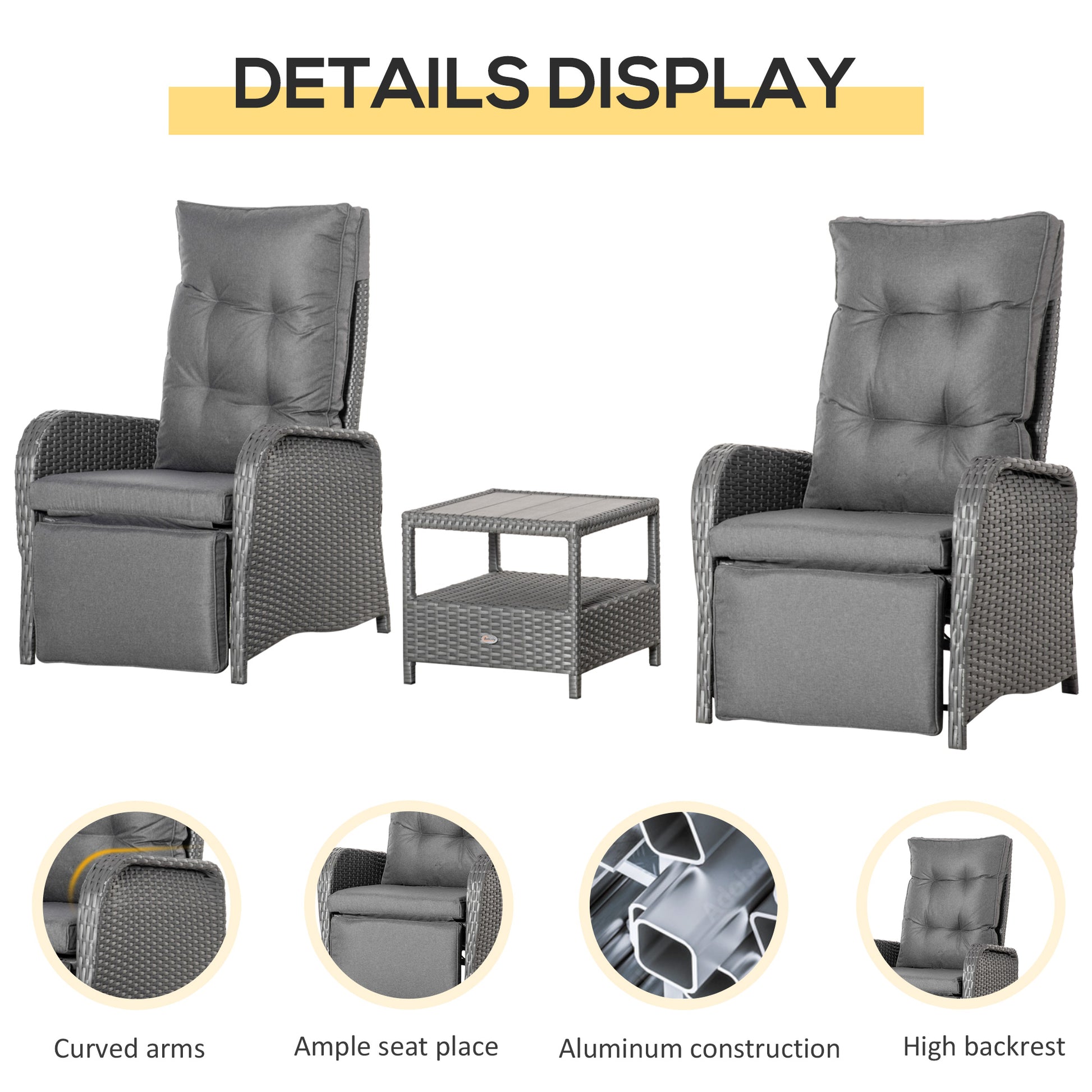 3-Piece Patio Bistro Set - Grey Rattan Wicker-DECOROLALA