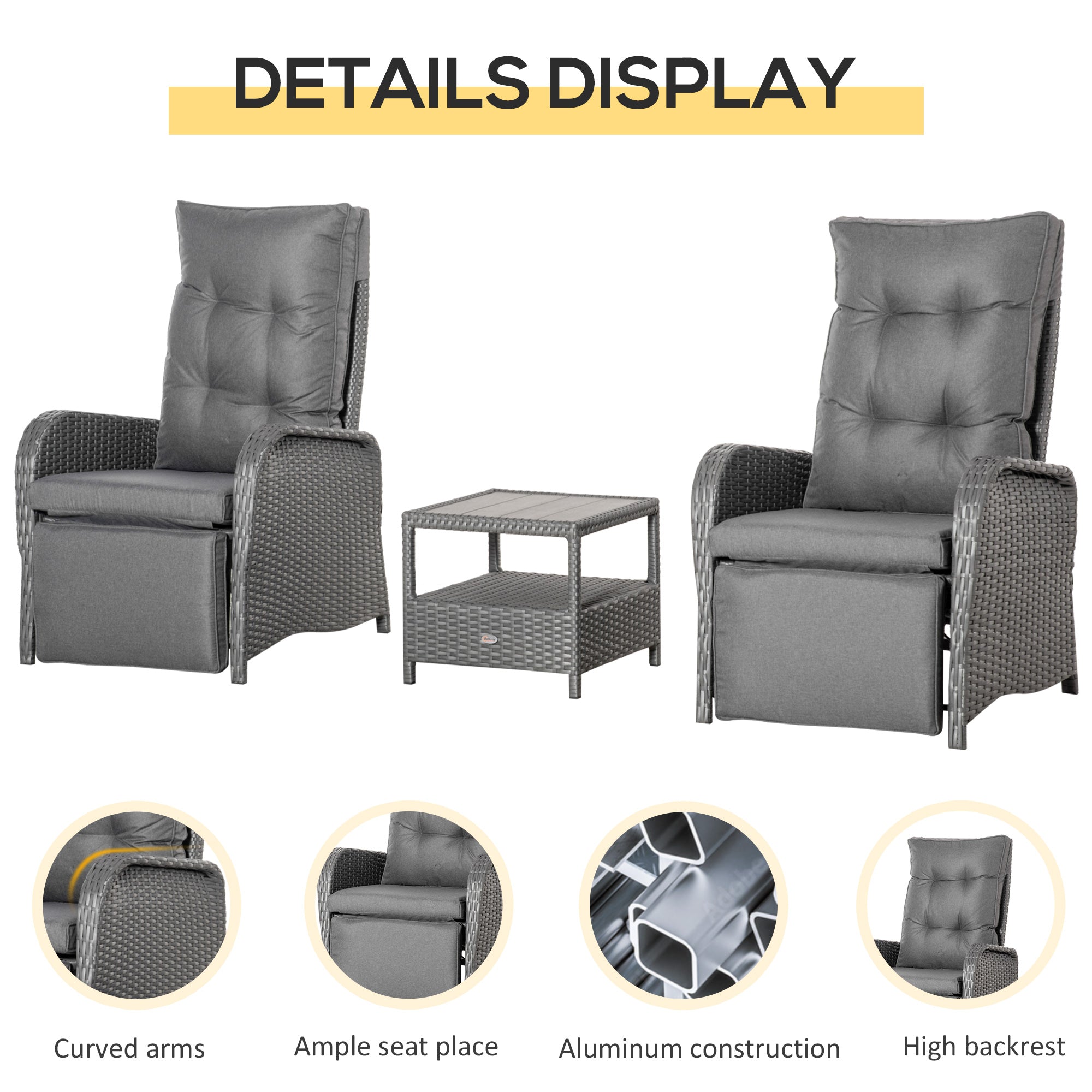 3-Piece Patio Bistro Set - Grey Rattan Wicker-DECOROLALA
