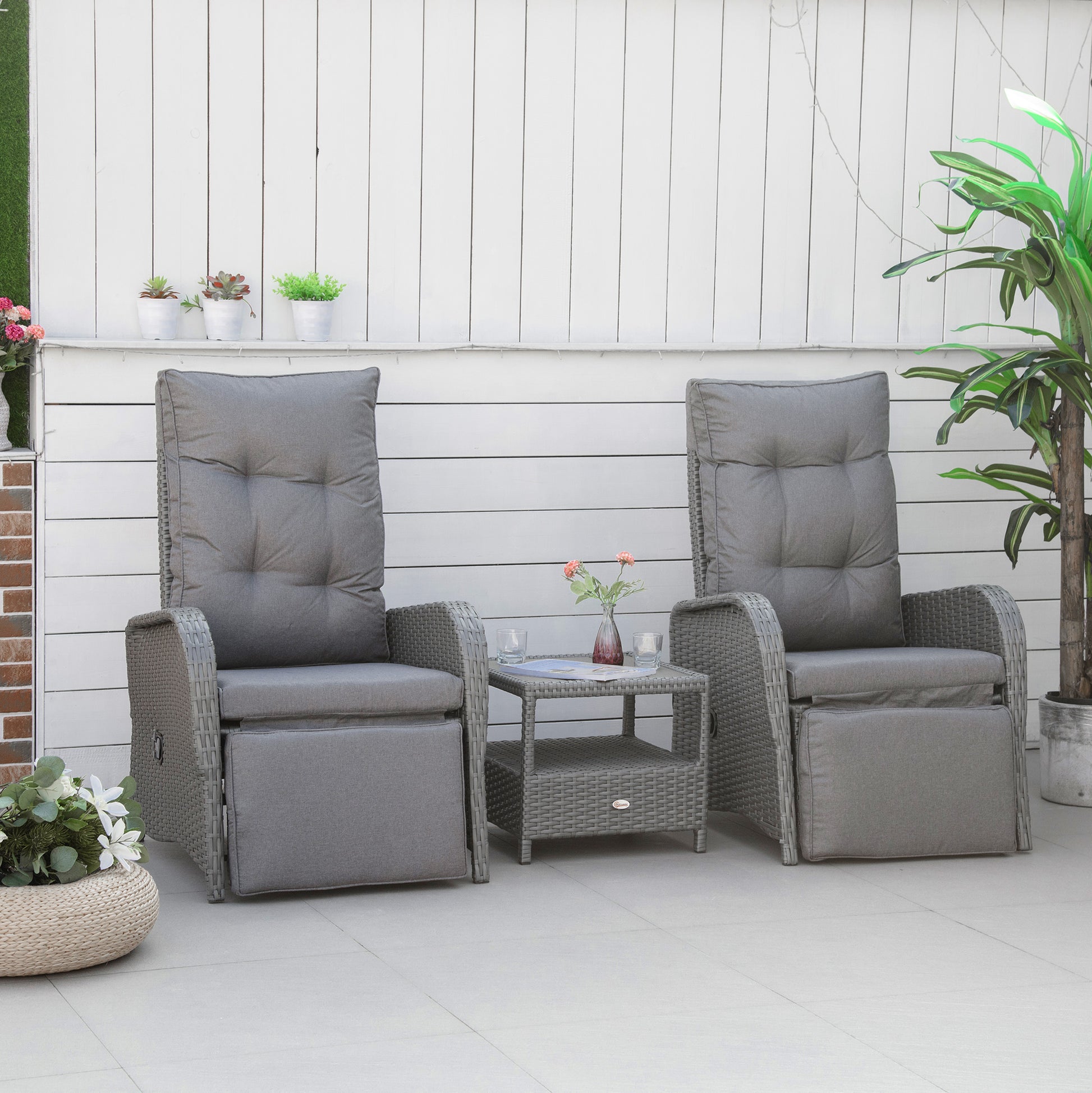 3-Piece Patio Bistro Set - Grey Rattan Wicker-DECOROLALA