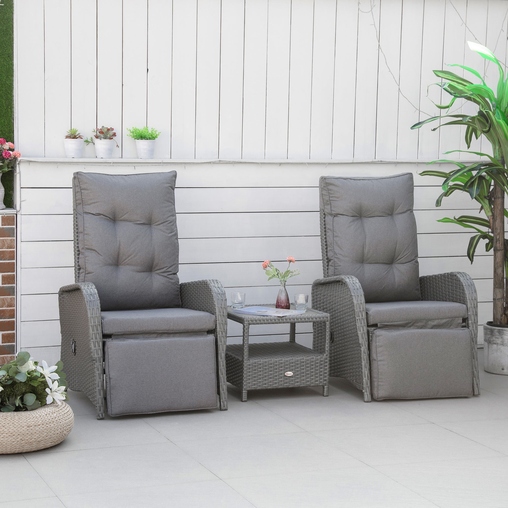 3-Piece Patio Bistro Set - Grey Rattan Wicker-DECOROLALA