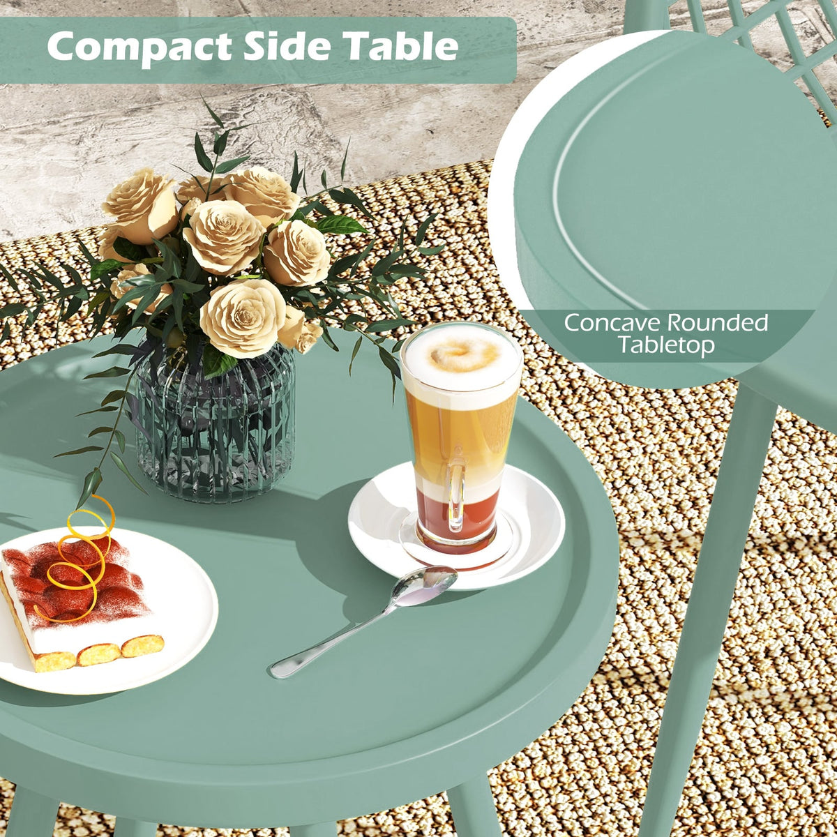 3 Piece Patio Chair Set with PP Seat and Tabletop for Porch-Green-Patio Conversation Sets-DECOROLALA