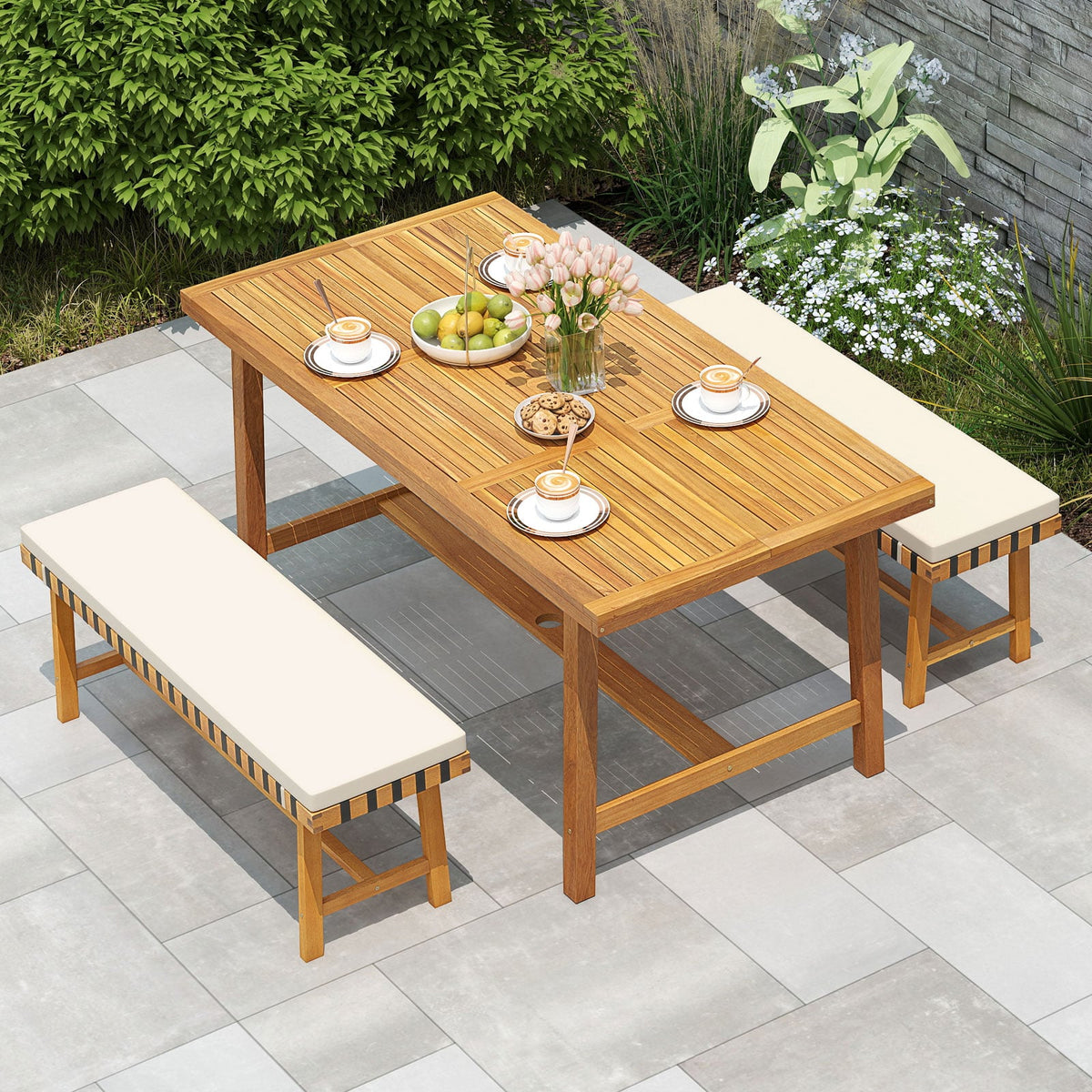 3-Piece Patio Dining Set for 4 People Farmhouse Furniture-Patio Dining Sets-DECOROLALA