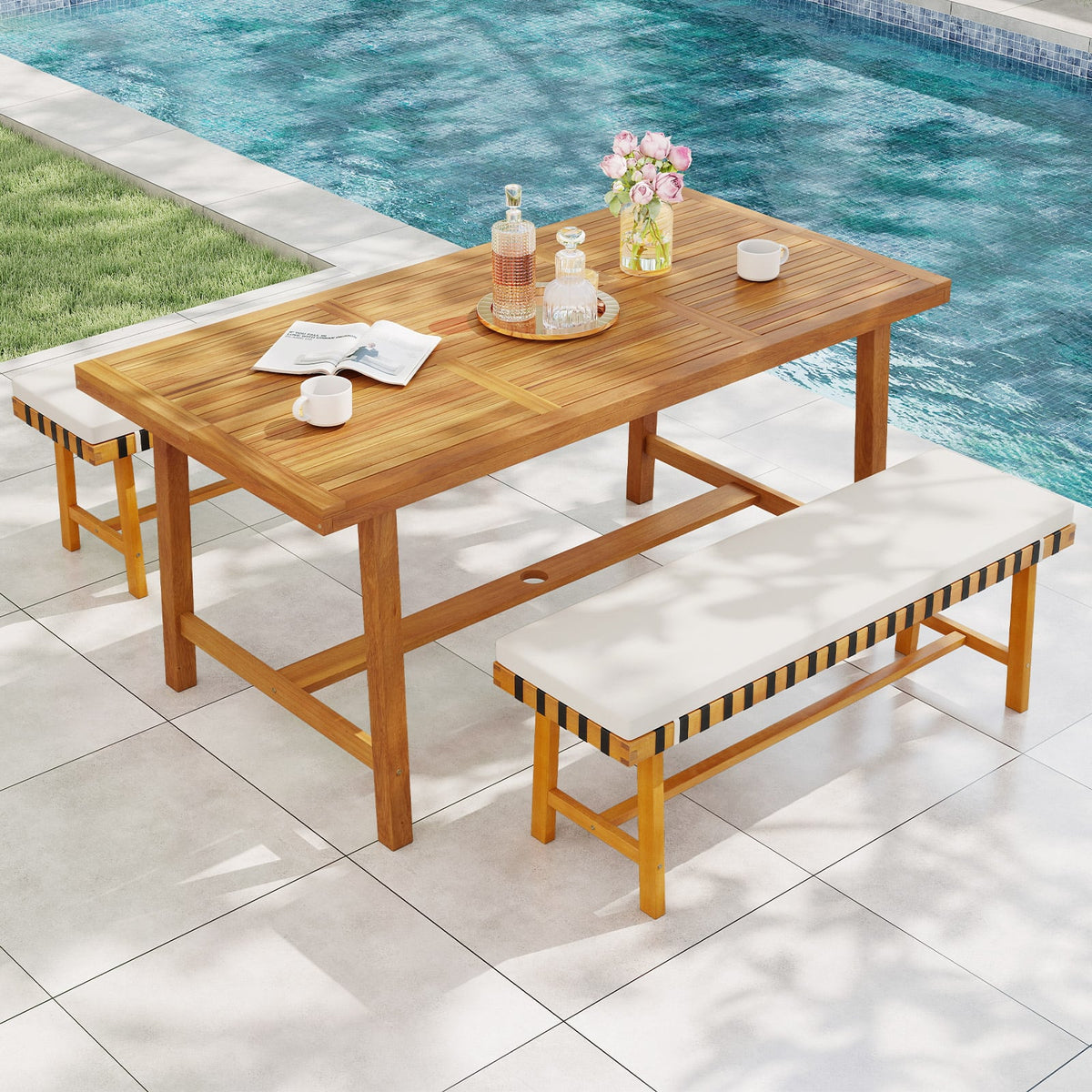 3-Piece Patio Dining Set for 4 People Farmhouse Furniture-Patio Dining Sets-DECOROLALA