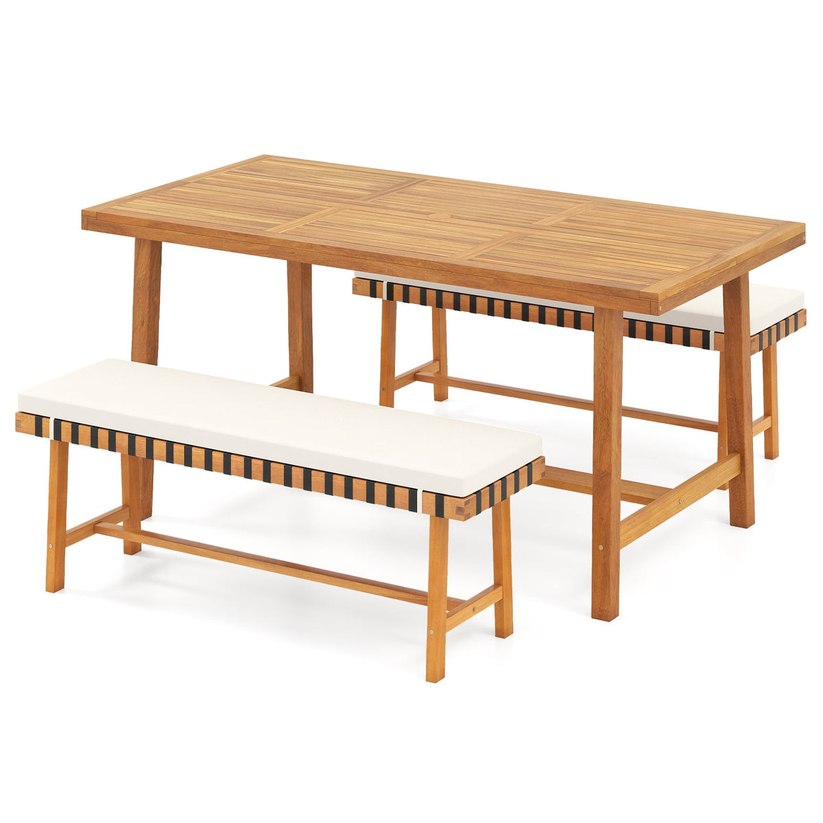 3-Piece Patio Dining Set for 4 People Farmhouse Furniture-Patio Dining Sets-DECOROLALA