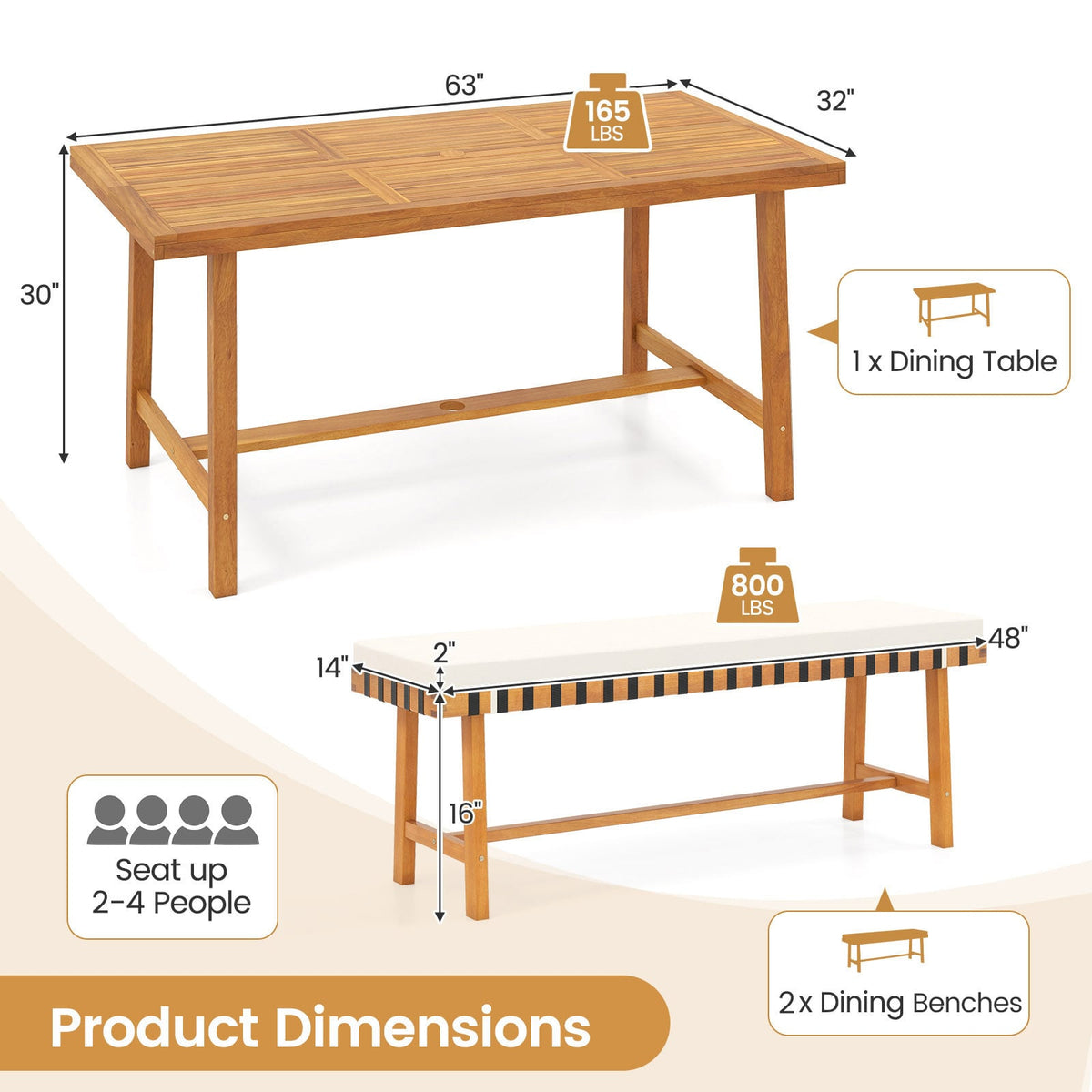3-Piece Patio Dining Set for 4 People Farmhouse Furniture-Patio Dining Sets-DECOROLALA