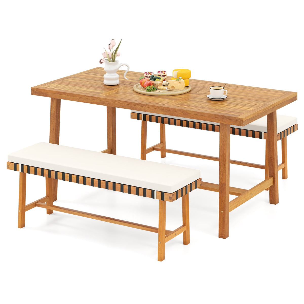 3-Piece Patio Dining Set for 4 People Farmhouse Furniture-Patio Dining Sets-DECOROLALA