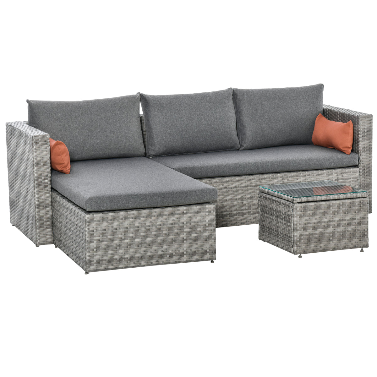3-Piece Patio Furniture Set Rattan Grey Sofa-Patio Conversation Sets-DECOROLALA