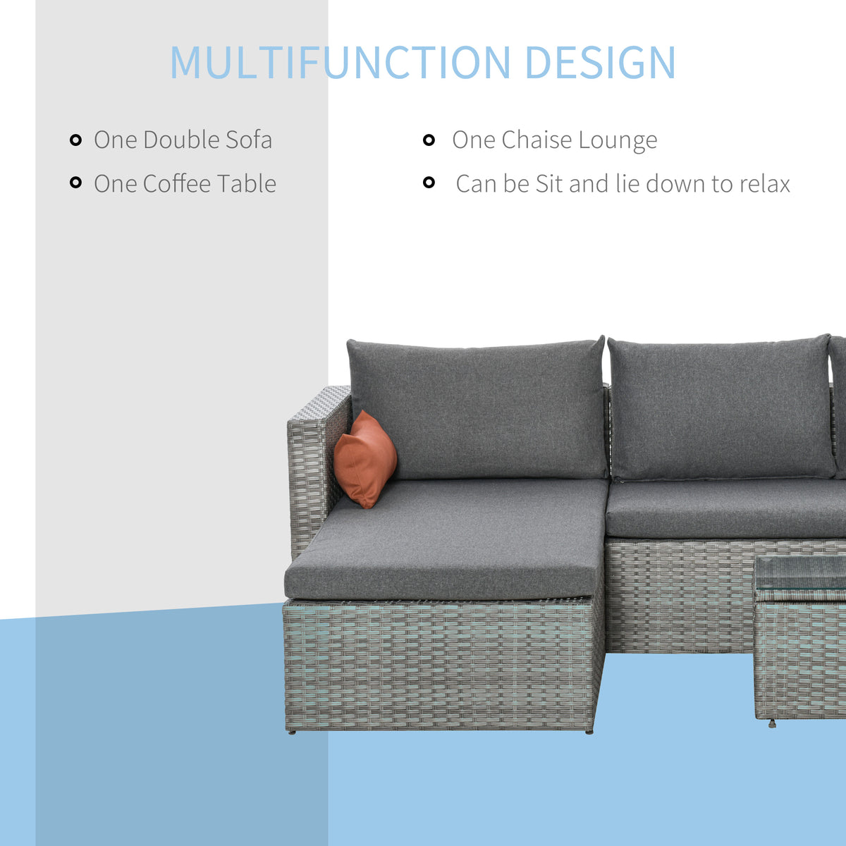 3-Piece Patio Furniture Set Rattan Grey Sofa-Patio Conversation Sets-DECOROLALA