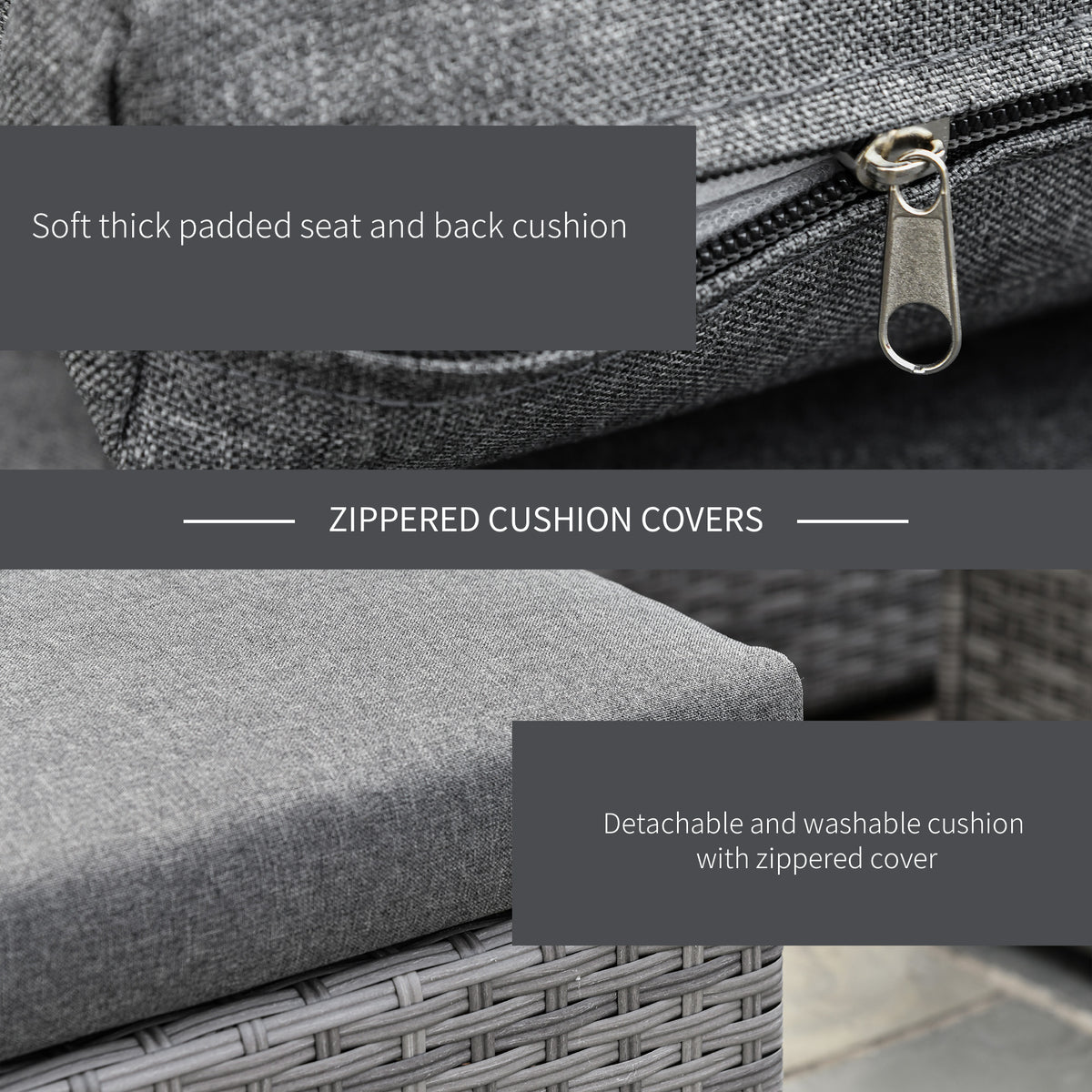 3-Piece Patio Furniture Set Rattan Grey Sofa-Patio Conversation Sets-DECOROLALA