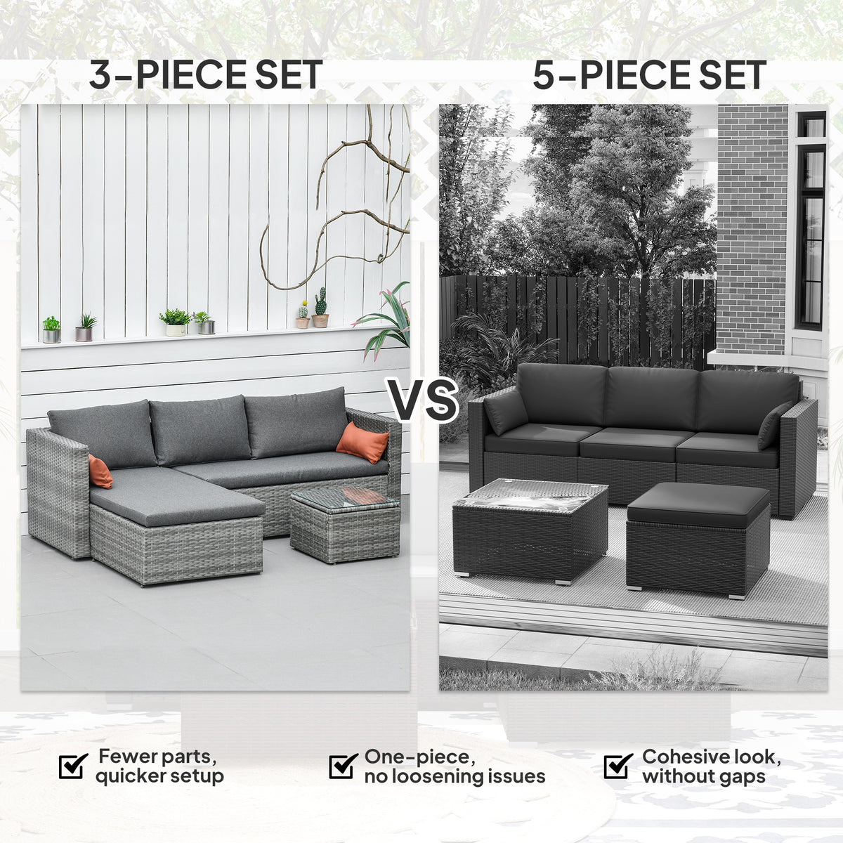 3-Piece Patio Furniture Set Rattan Grey Sofa-Patio Conversation Sets-DECOROLALA