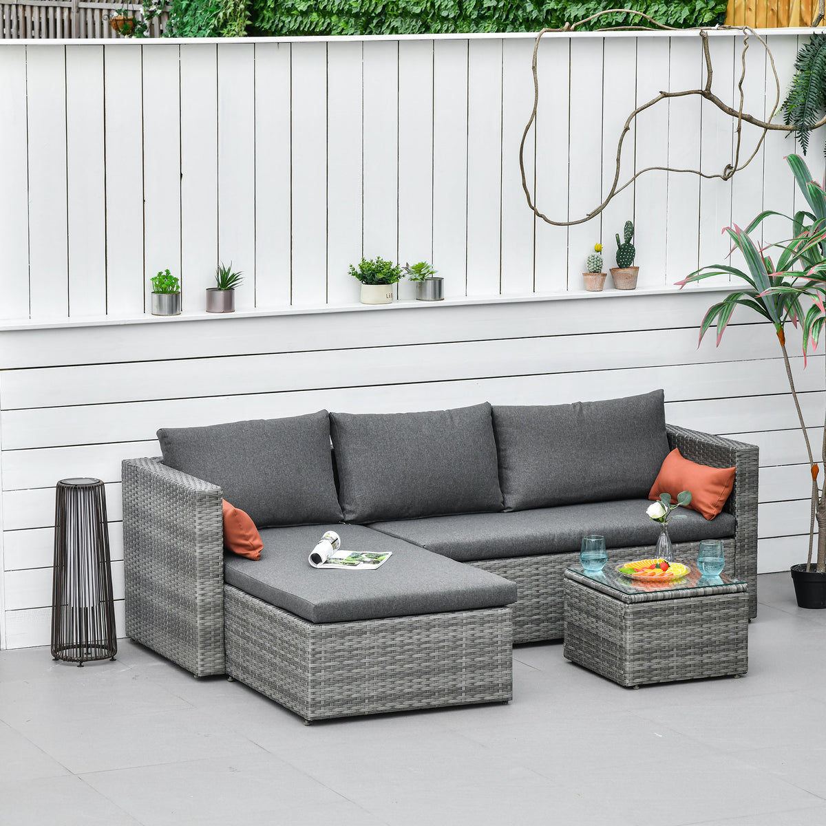 3-Piece Patio Furniture Set Rattan Grey Sofa-Patio Conversation Sets-DECOROLALA