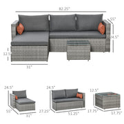 3-Piece Patio Furniture Set Rattan Grey Sofa-Patio Conversation Sets-DECOROLALA