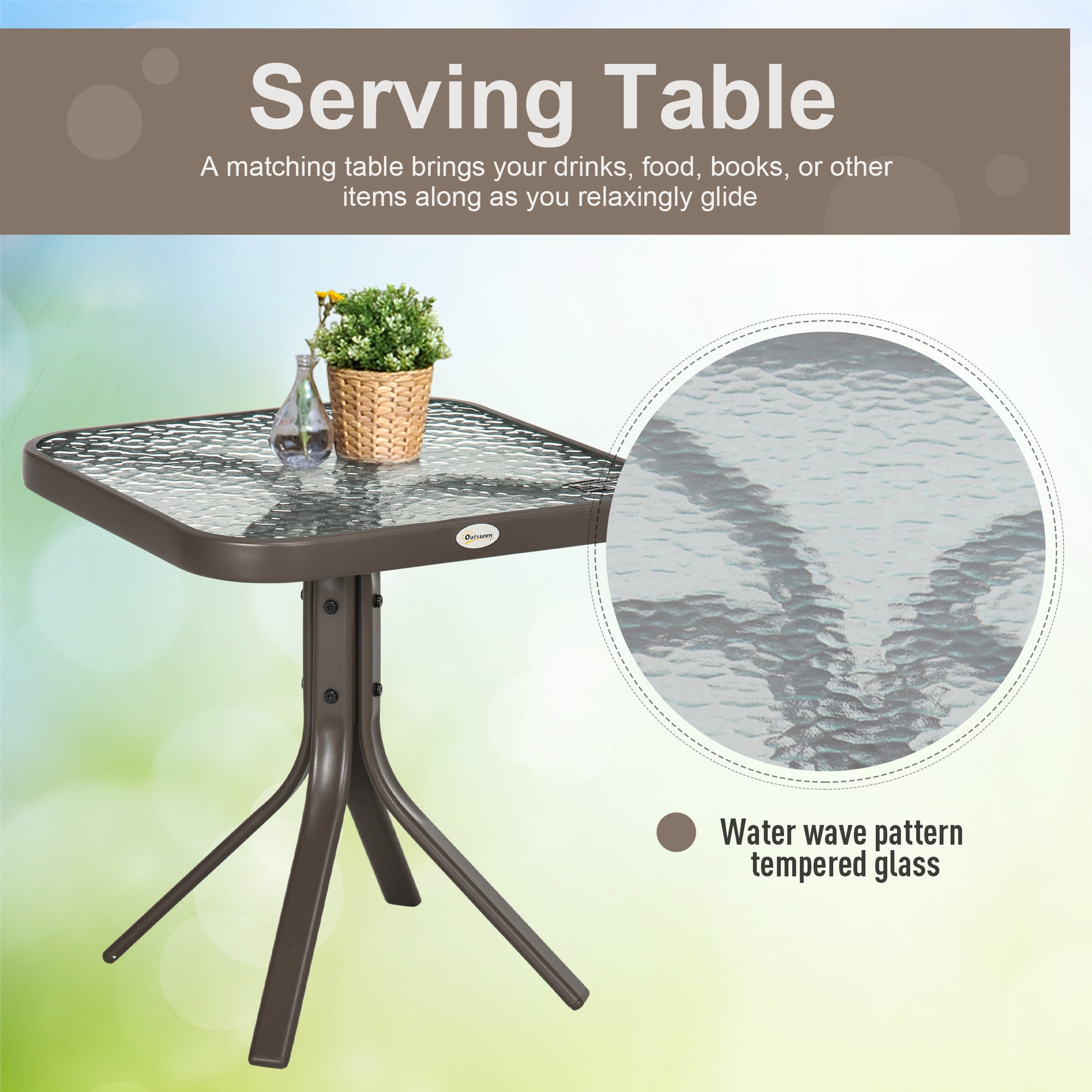 3-Piece Patio Glider Set, Cream, Mesh, Glass Table-DECOROLALA