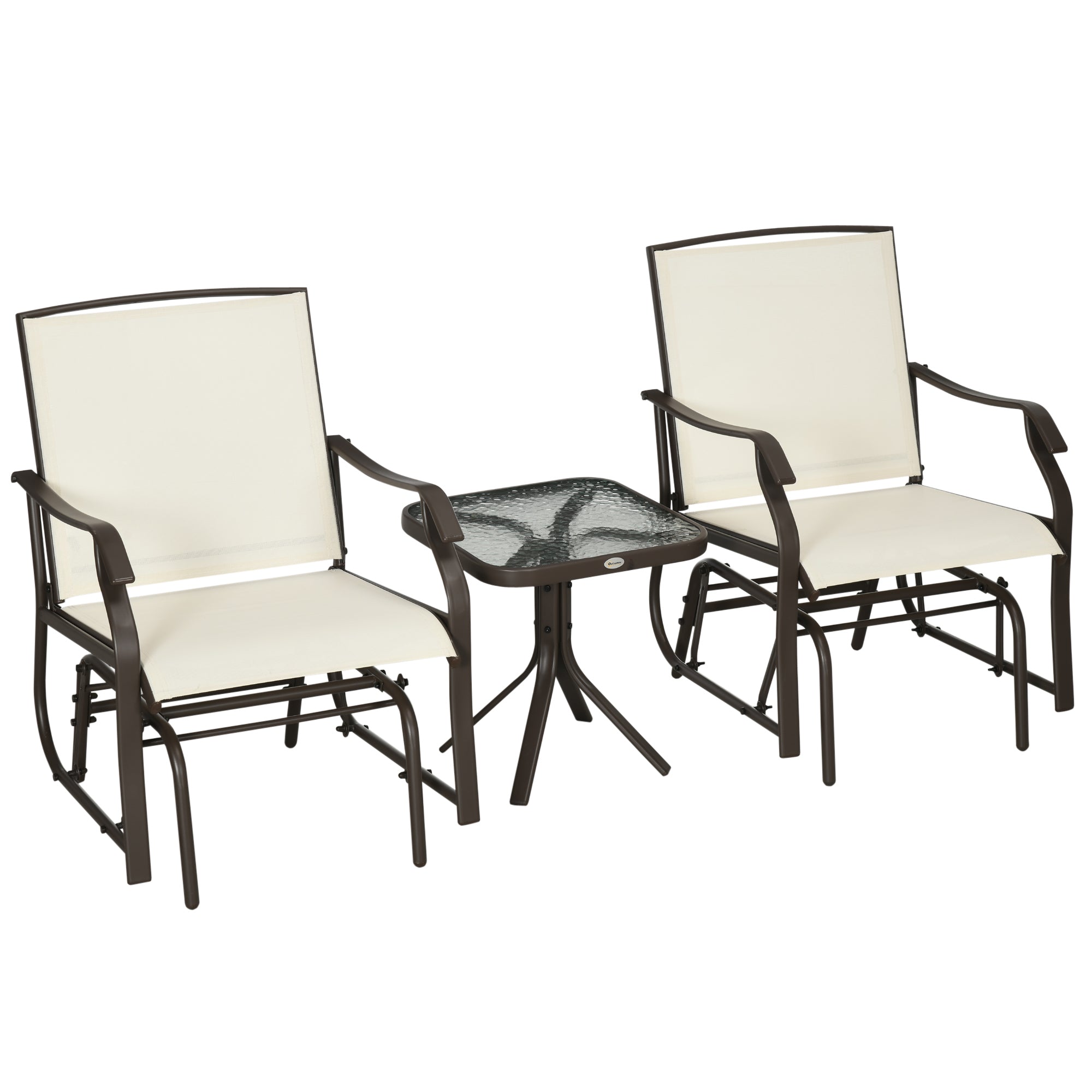 3-Piece Patio Glider Set, Cream, Mesh, Glass Table-DECOROLALA