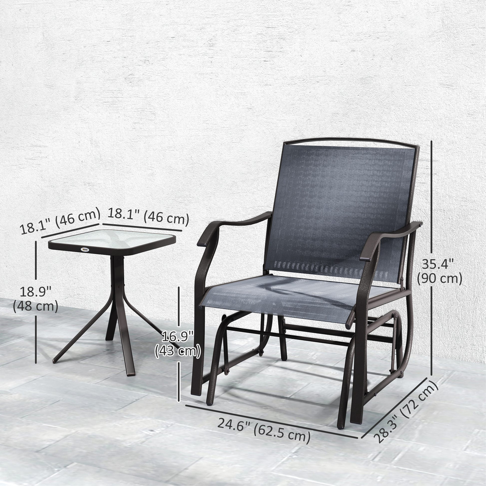 3-Piece Patio Glider Set - Grey Mesh-DECOROLALA
