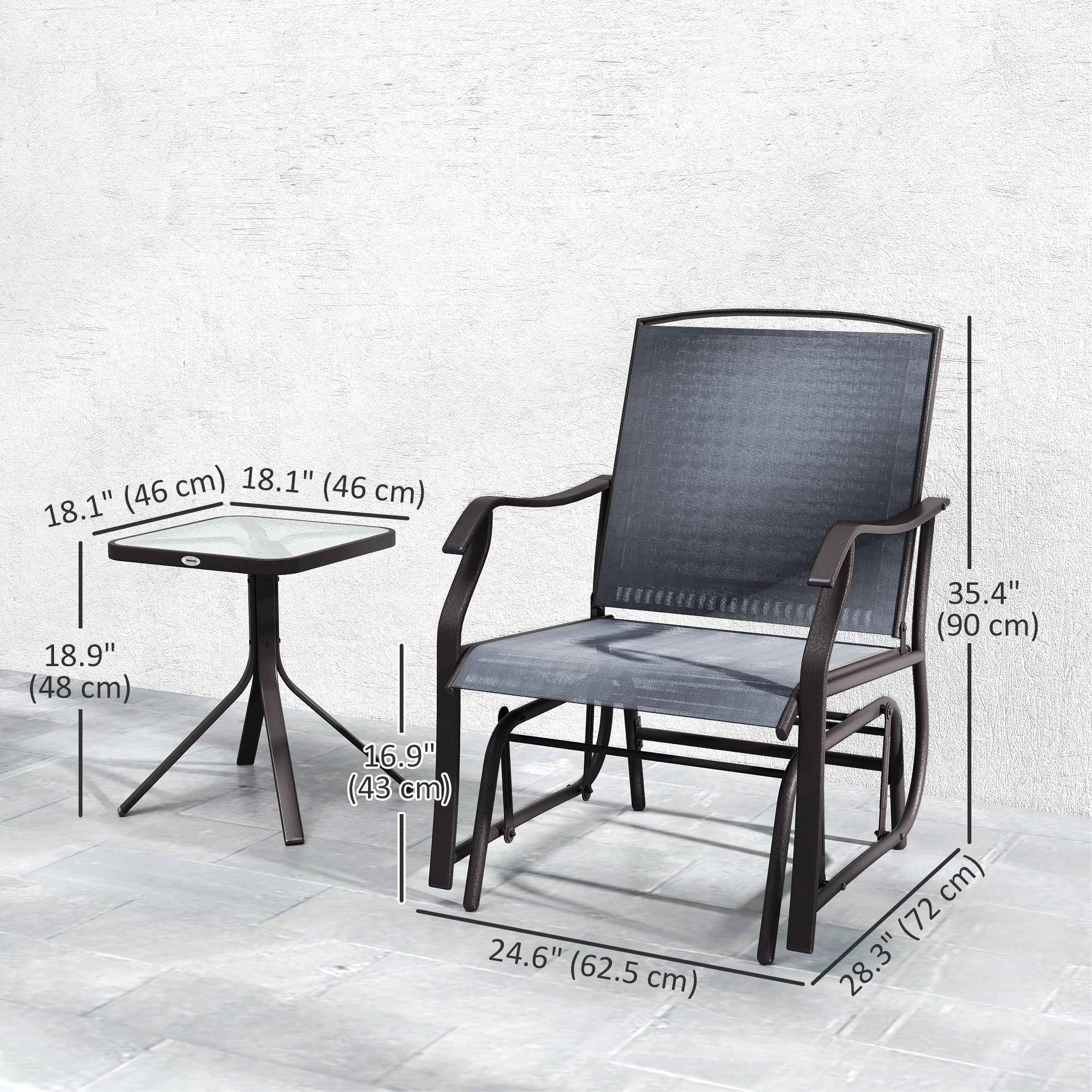 3-Piece Patio Glider Set - Grey Mesh-DECOROLALA