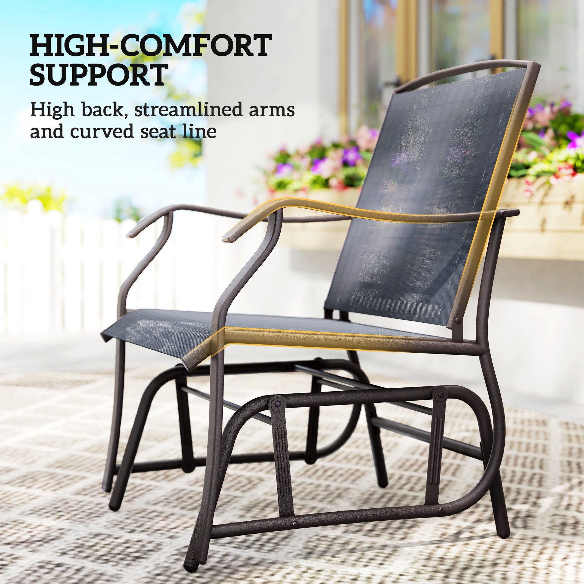 3-Piece Patio Glider Set - Grey Mesh-DECOROLALA