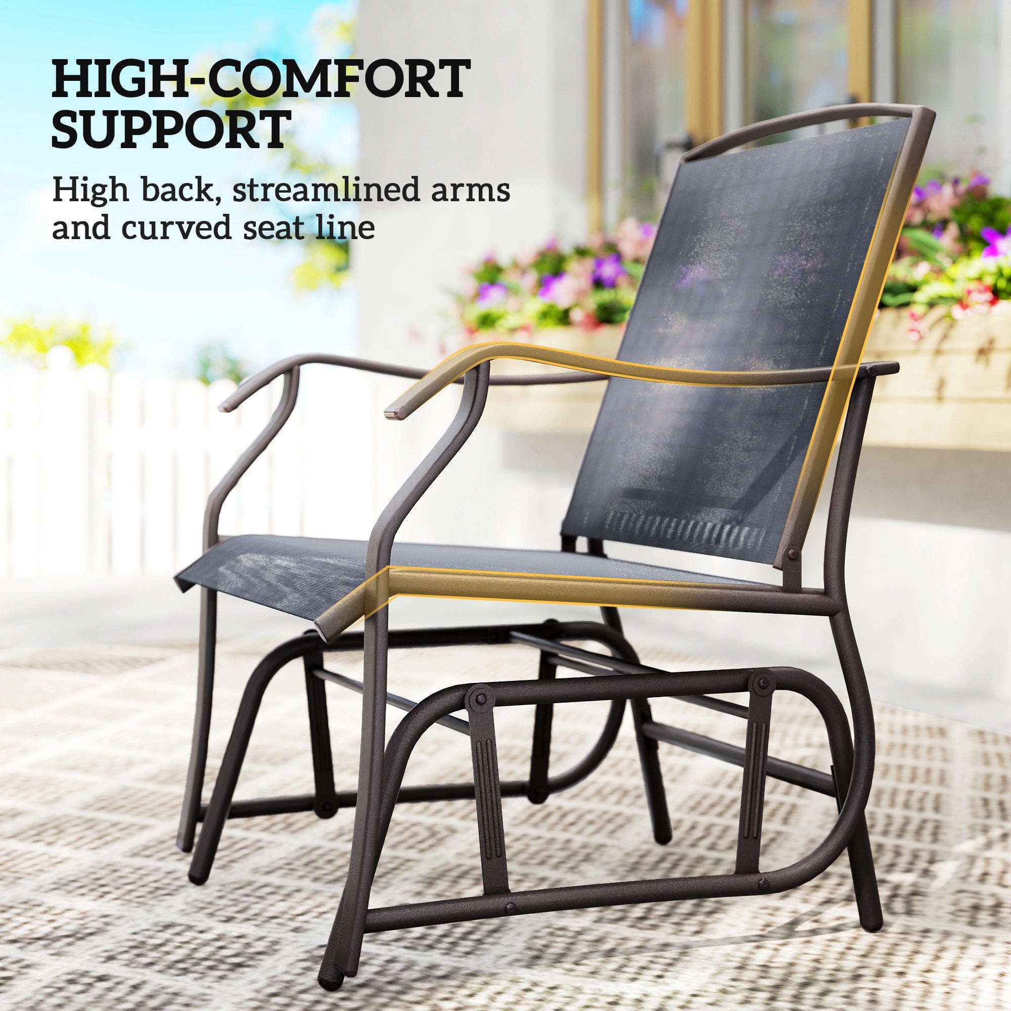 3-Piece Patio Glider Set - Grey Mesh-DECOROLALA