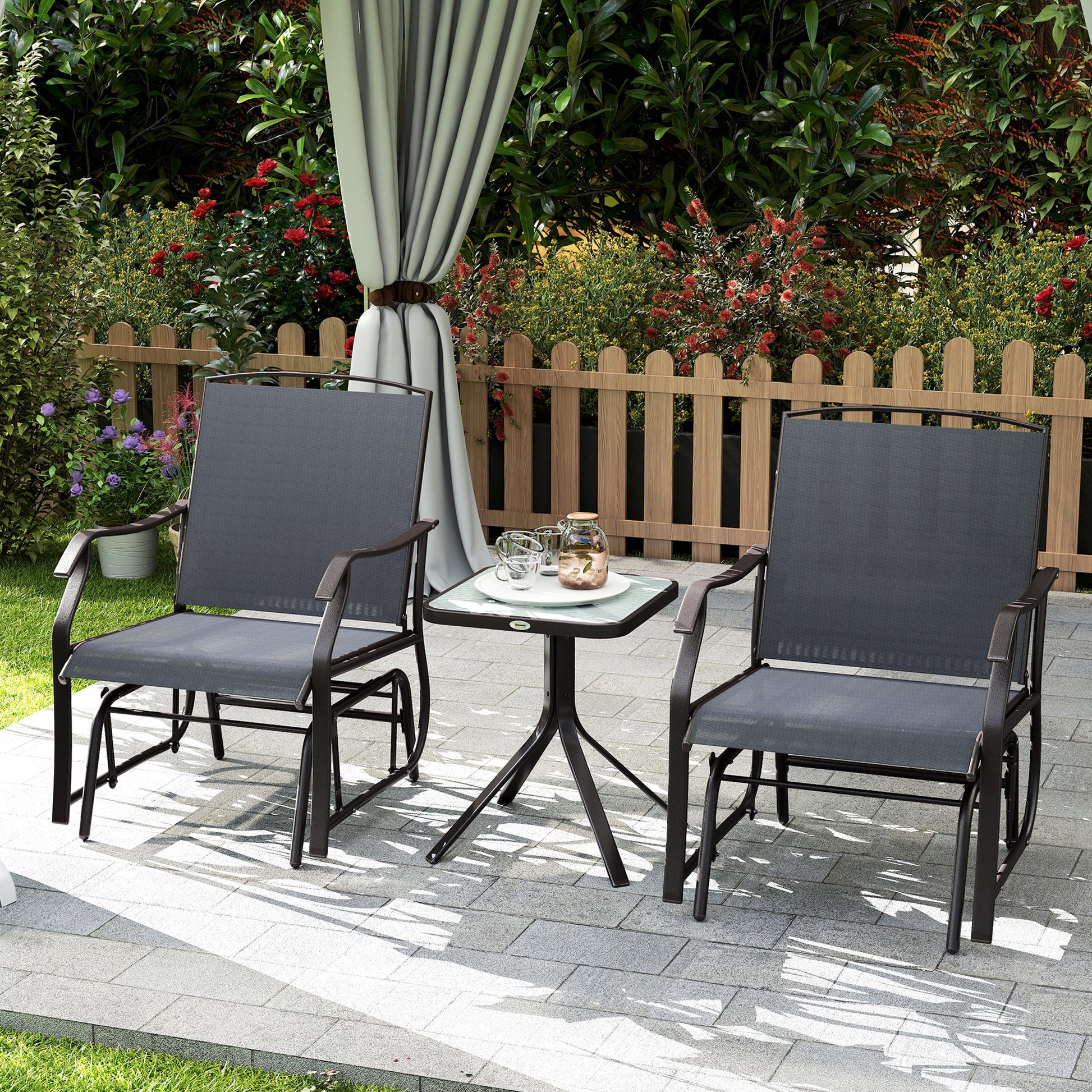 3-Piece Patio Glider Set - Grey Mesh-DECOROLALA