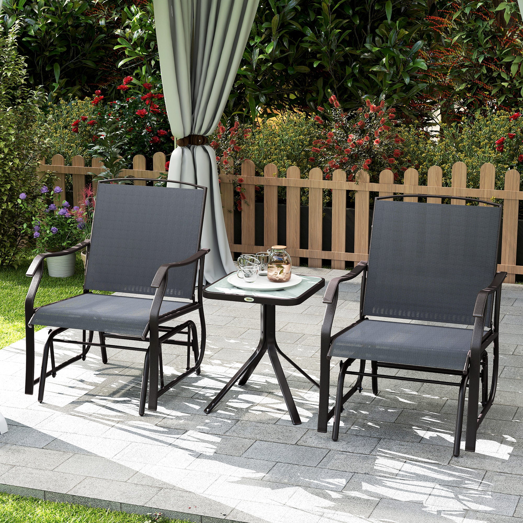 3-Piece Patio Glider Set - Grey Mesh-DECOROLALA
