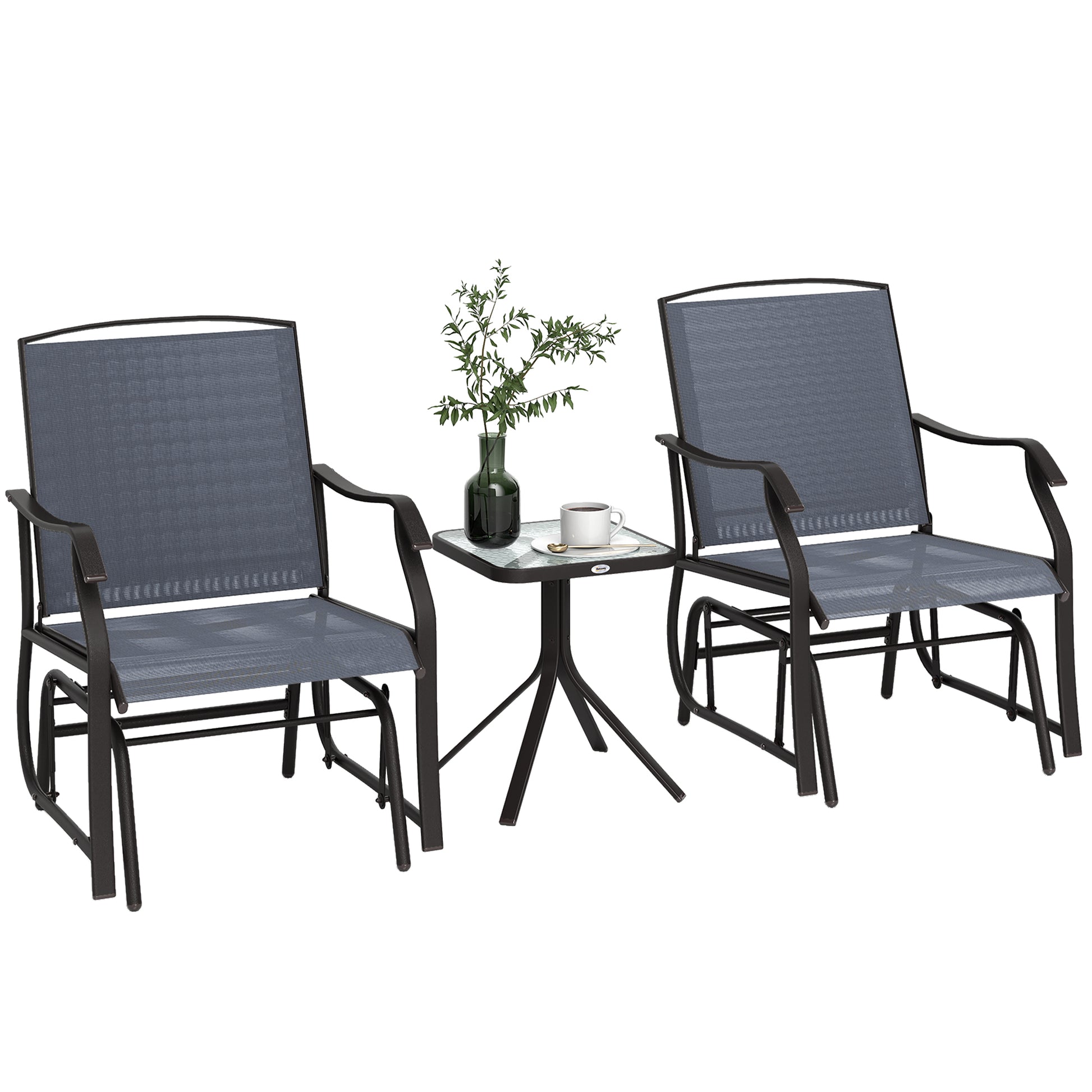 3-Piece Patio Glider Set - Grey Mesh-DECOROLALA