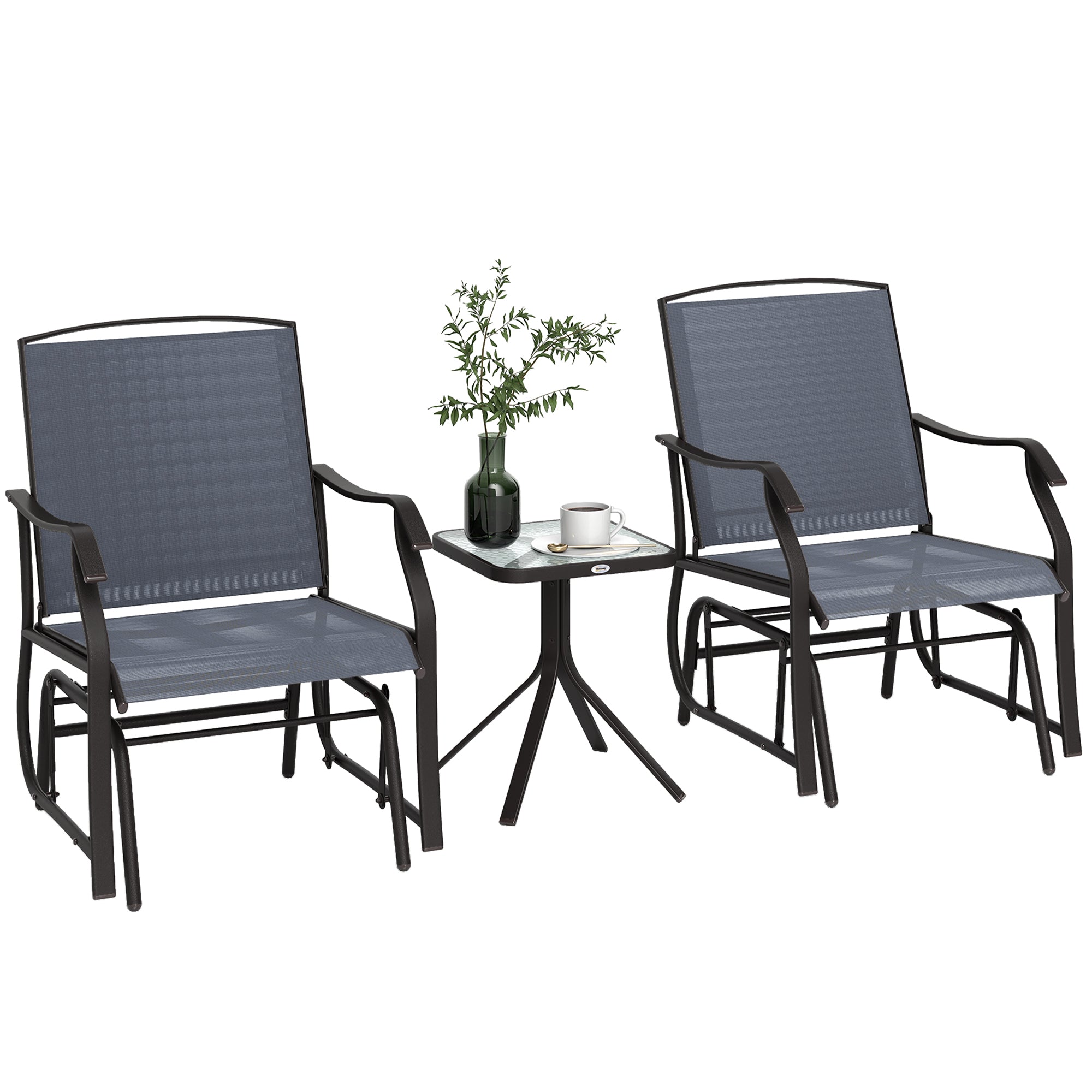 3-Piece Patio Glider Set - Grey Mesh-DECOROLALA