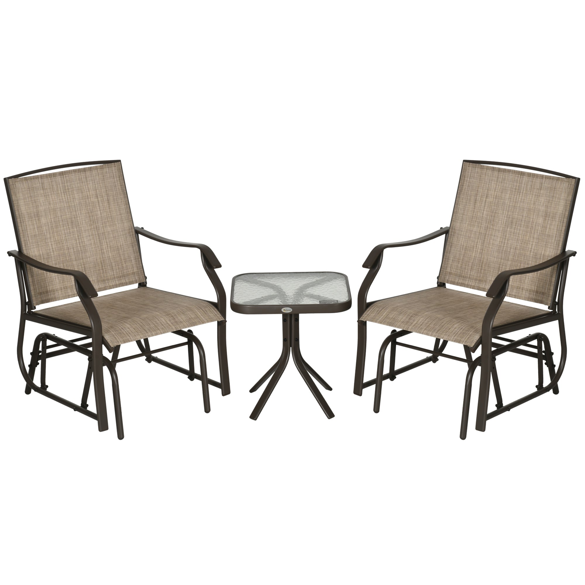 3-Piece Patio Glider Set with Breathable Mesh, Glass Table - Mixed Brown Outdoor Furniture-DECOROLALA