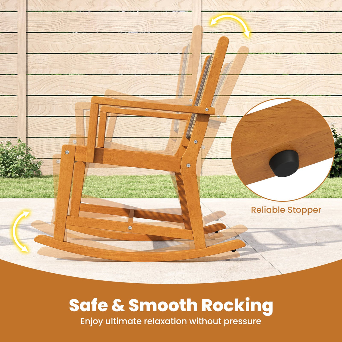 3 Piece Patio Rocking Set Acacia Wood Rocker Bistro Set with Rattan Seat and Back-Patio Conversation Sets-DECOROLALA