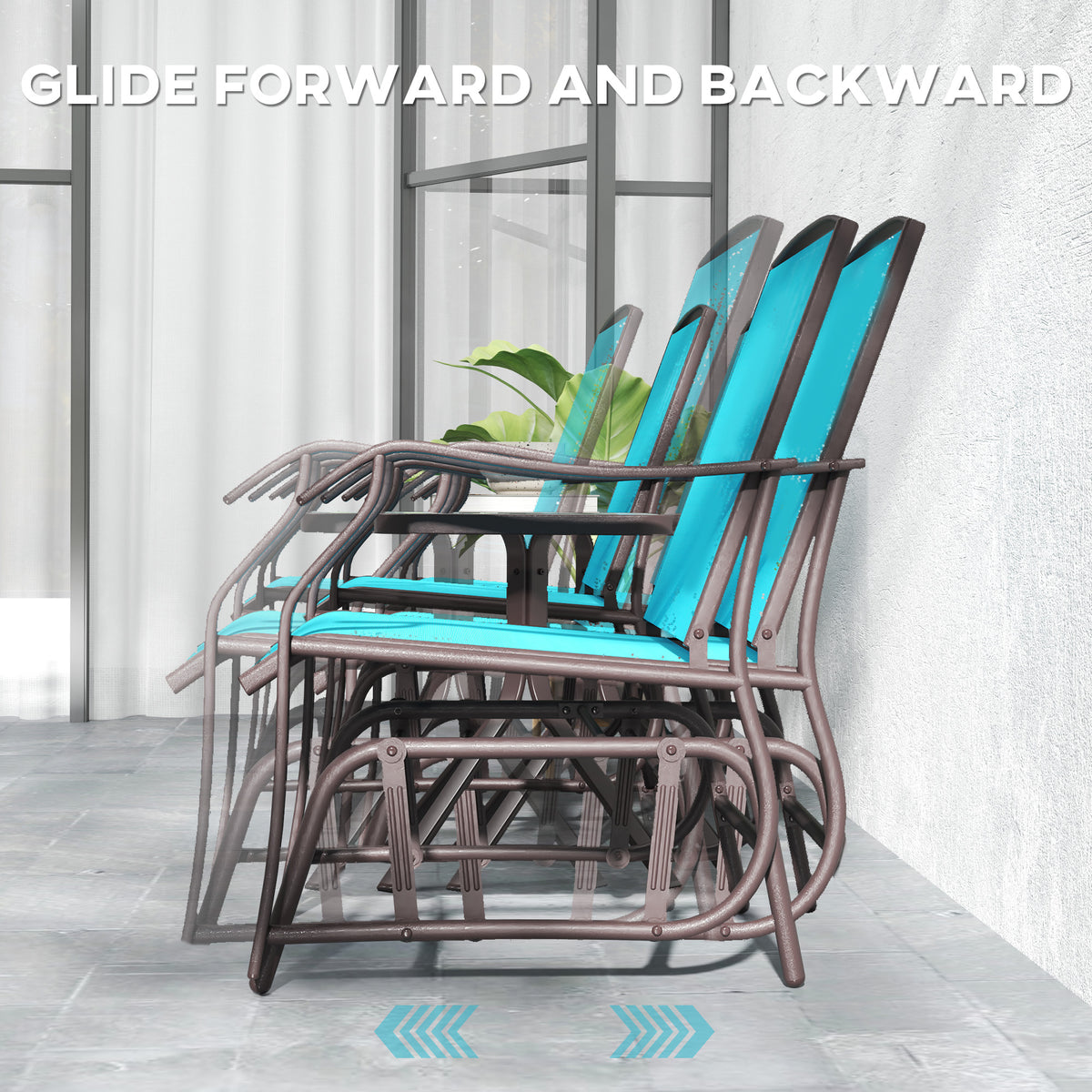3-Piece Patio Set - Glider Chairs, Blue Breathable Mesh, Glass Table-Patio Bistro Sets-DECOROLALA
