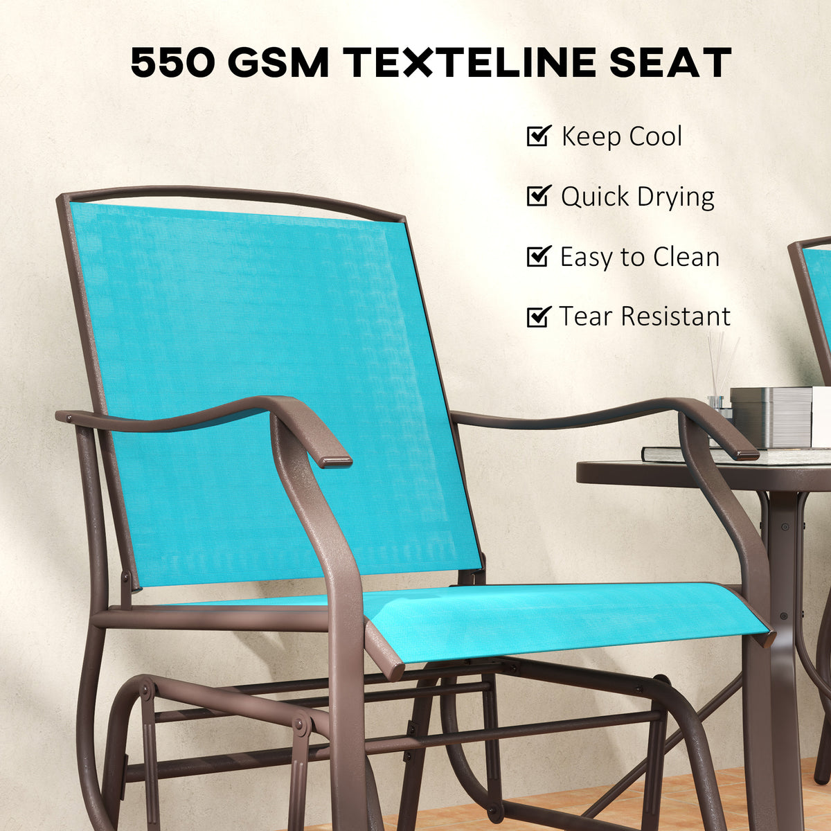 3-Piece Patio Set - Glider Chairs, Blue Breathable Mesh, Glass Table-Patio Bistro Sets-DECOROLALA