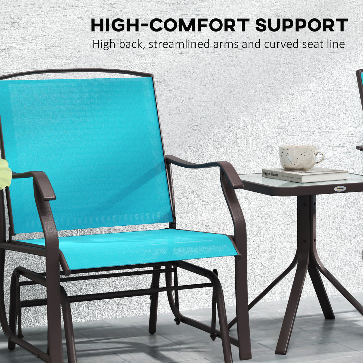 3-Piece Patio Set - Glider Chairs, Blue Breathable Mesh, Glass Table-Patio Bistro Sets-DECOROLALA
