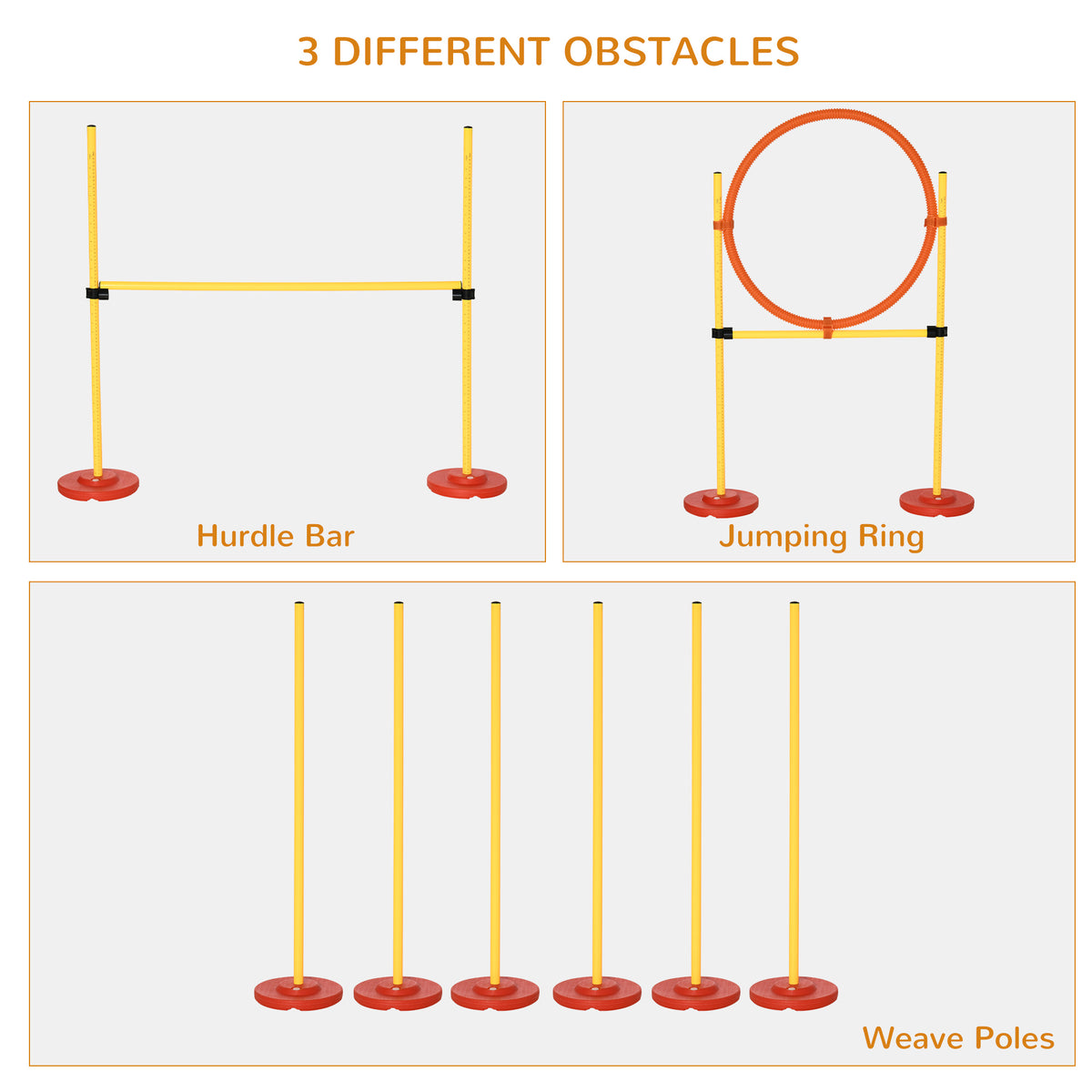 3-Piece Portable Dog Agility Training Set - Yellow-Dogs-DECOROLALA