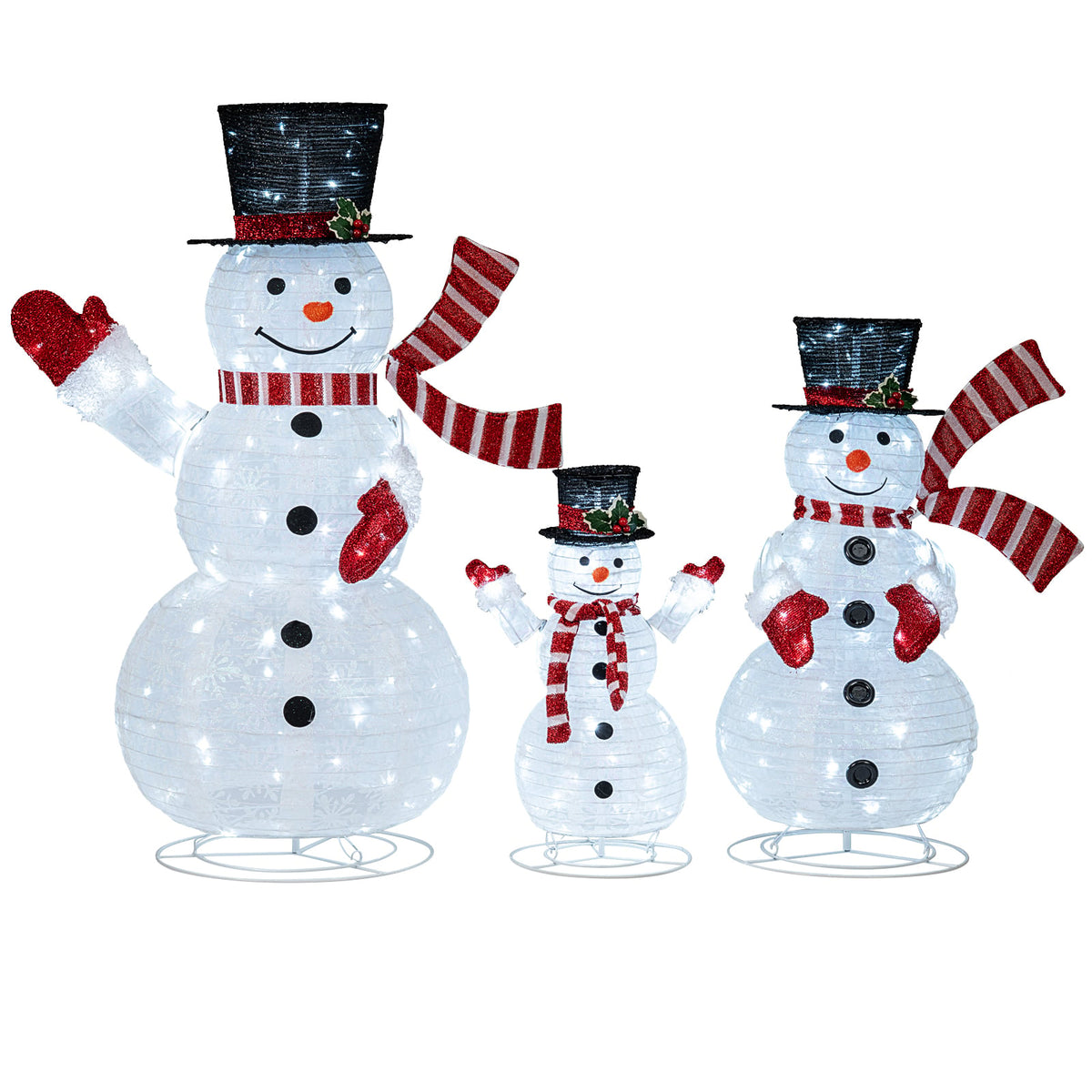 3-Piece Pre-Lit 3D Snowman Set with 270 LED Lights-Christmas Decorations & Accessories-DECOROLALA