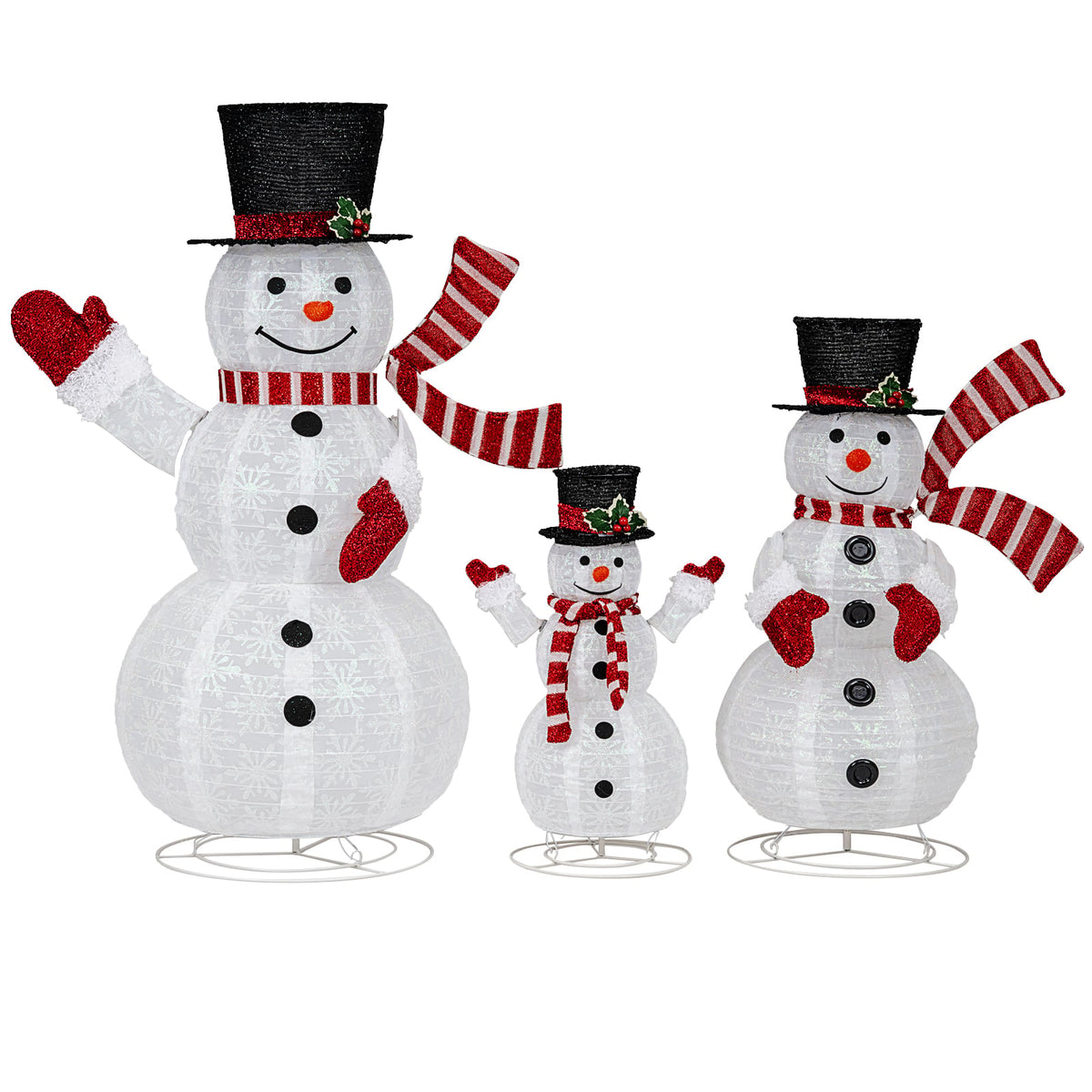 3-Piece Pre-Lit 3D Snowman Set with 270 LED Lights-Christmas Decorations & Accessories-DECOROLALA