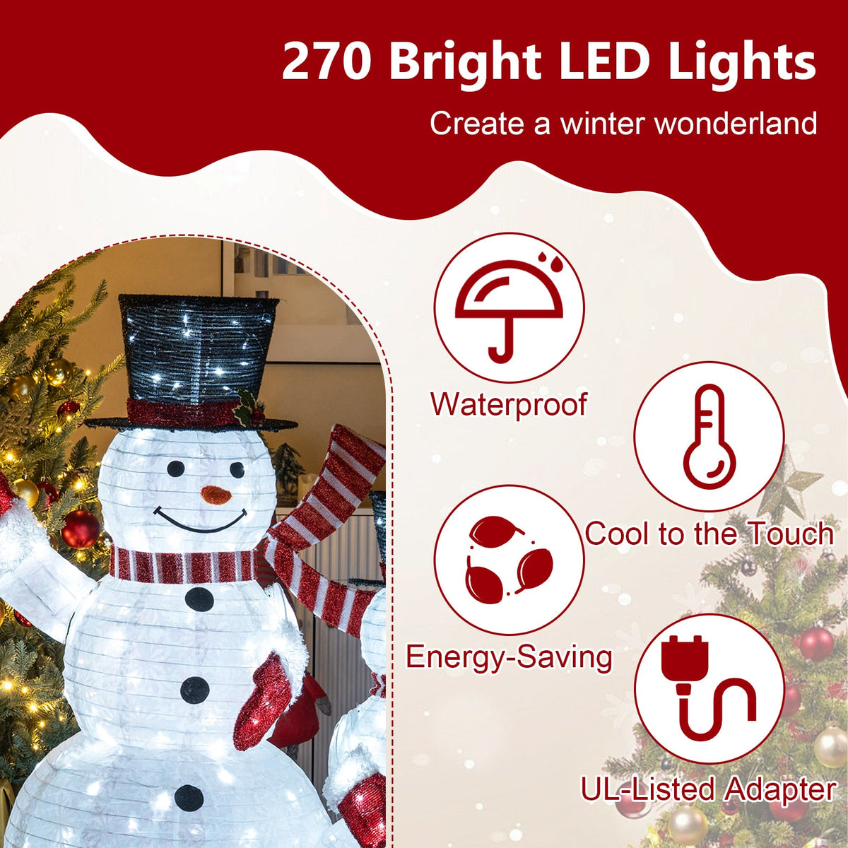 3-Piece Pre-Lit 3D Snowman Set with 270 LED Lights-Christmas Decorations & Accessories-DECOROLALA