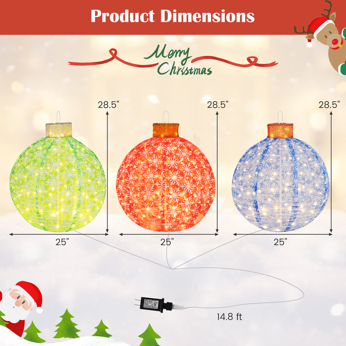 3-Piece Pre-Lit Pop up Christmas Ball Set with Warm White LED Lights-Christmas Decorations & Accessories-DECOROLALA