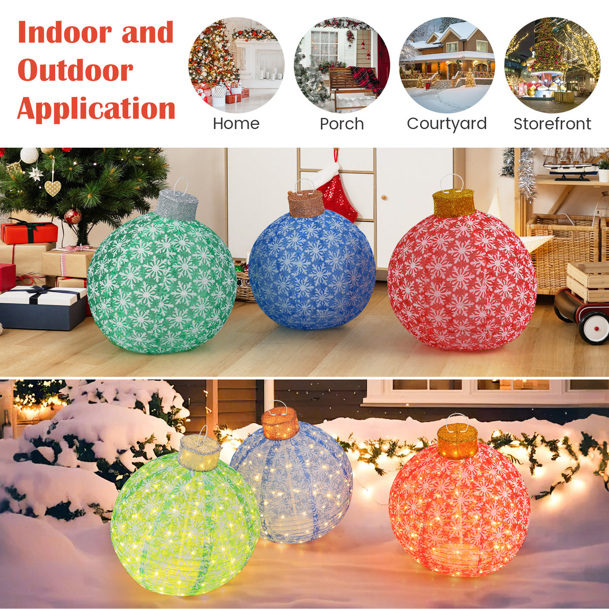 3-Piece Pre-Lit Pop up Christmas Ball Set with Warm White LED Lights-Christmas Decorations & Accessories-DECOROLALA