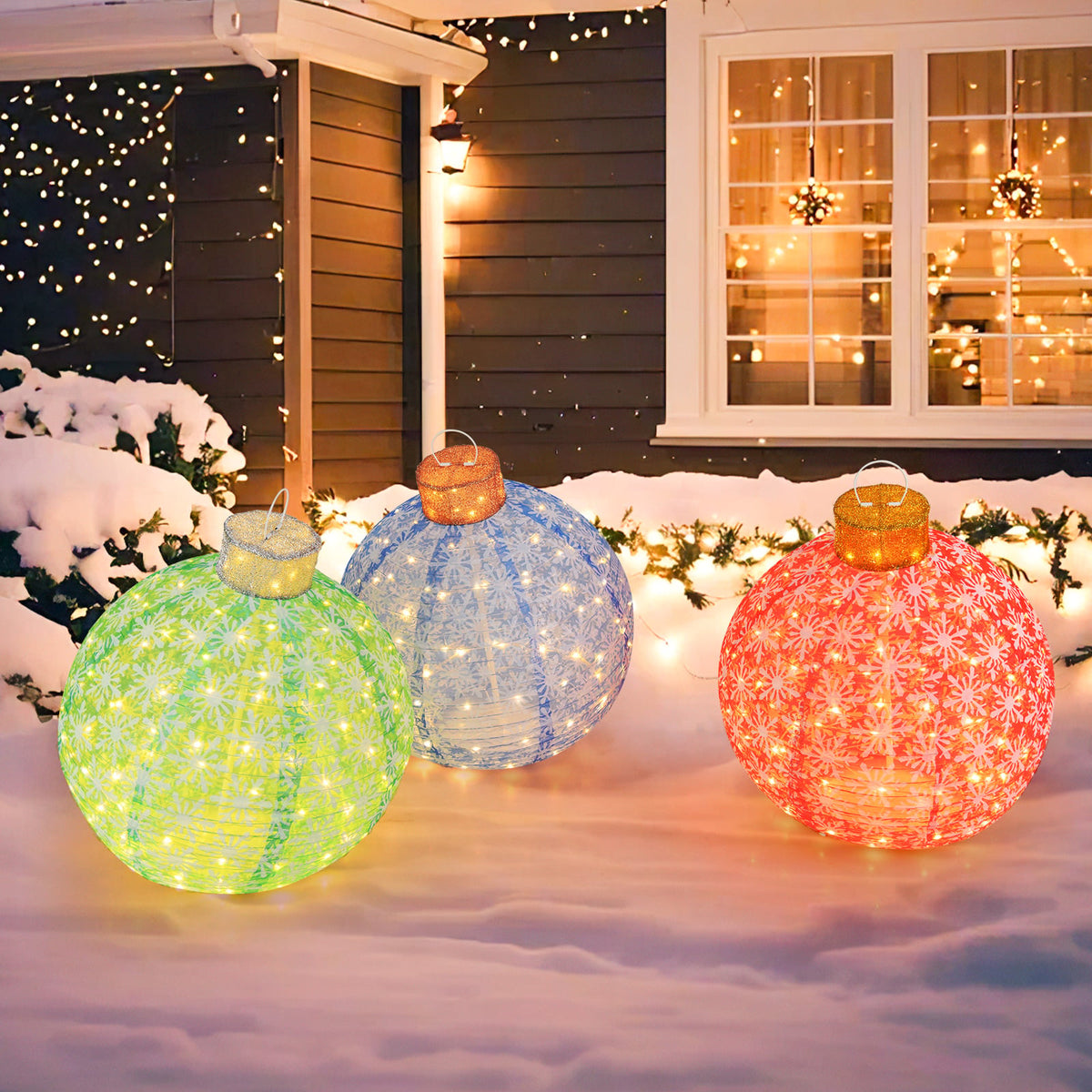 3-Piece Pre-Lit Pop up Christmas Ball Set with Warm White LED Lights-Christmas Decorations & Accessories-DECOROLALA