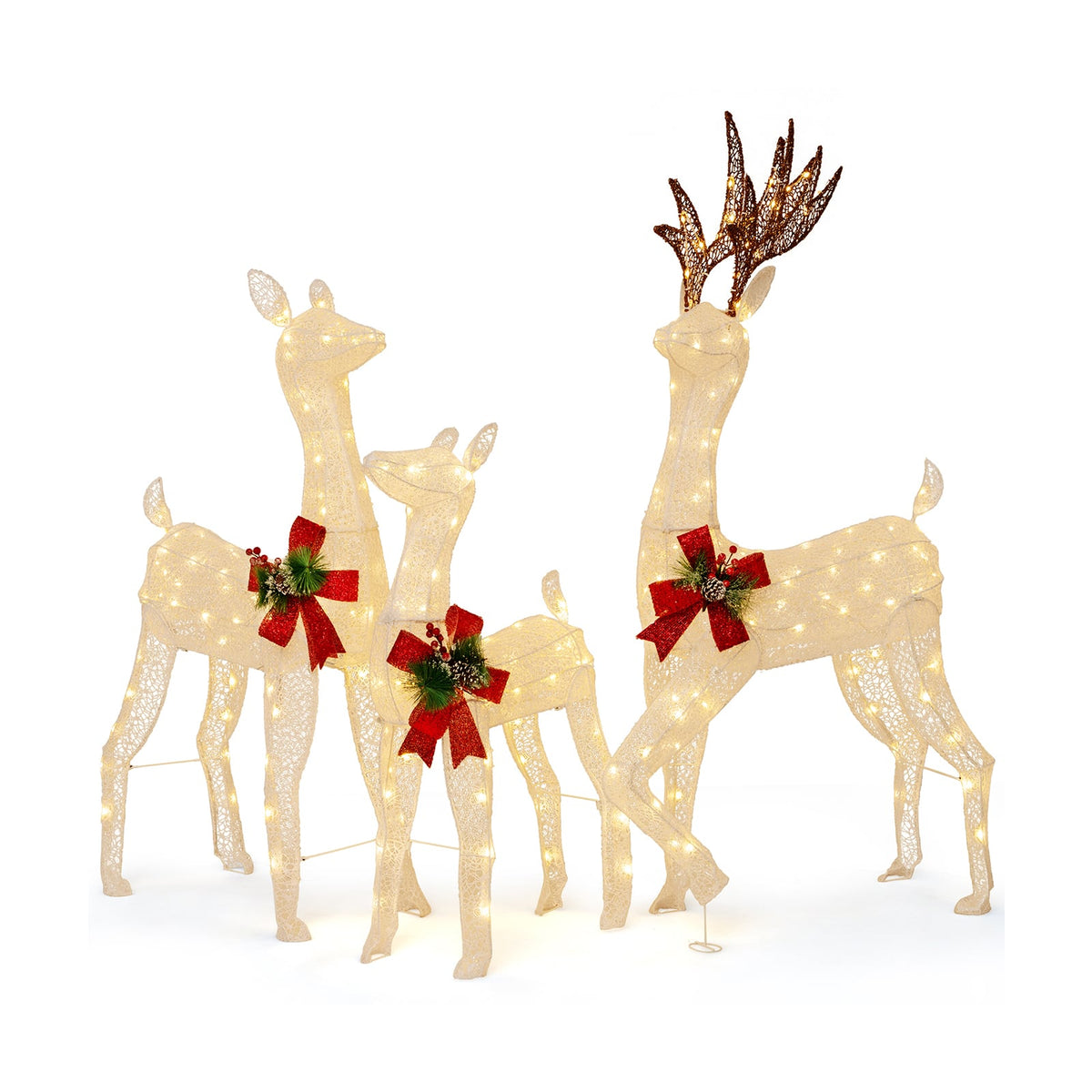 3-Piece Pre-lit Christmas Reindeer Family with 230 Warm White LED Lights-Christmas Decorations & Accessories-DECOROLALA