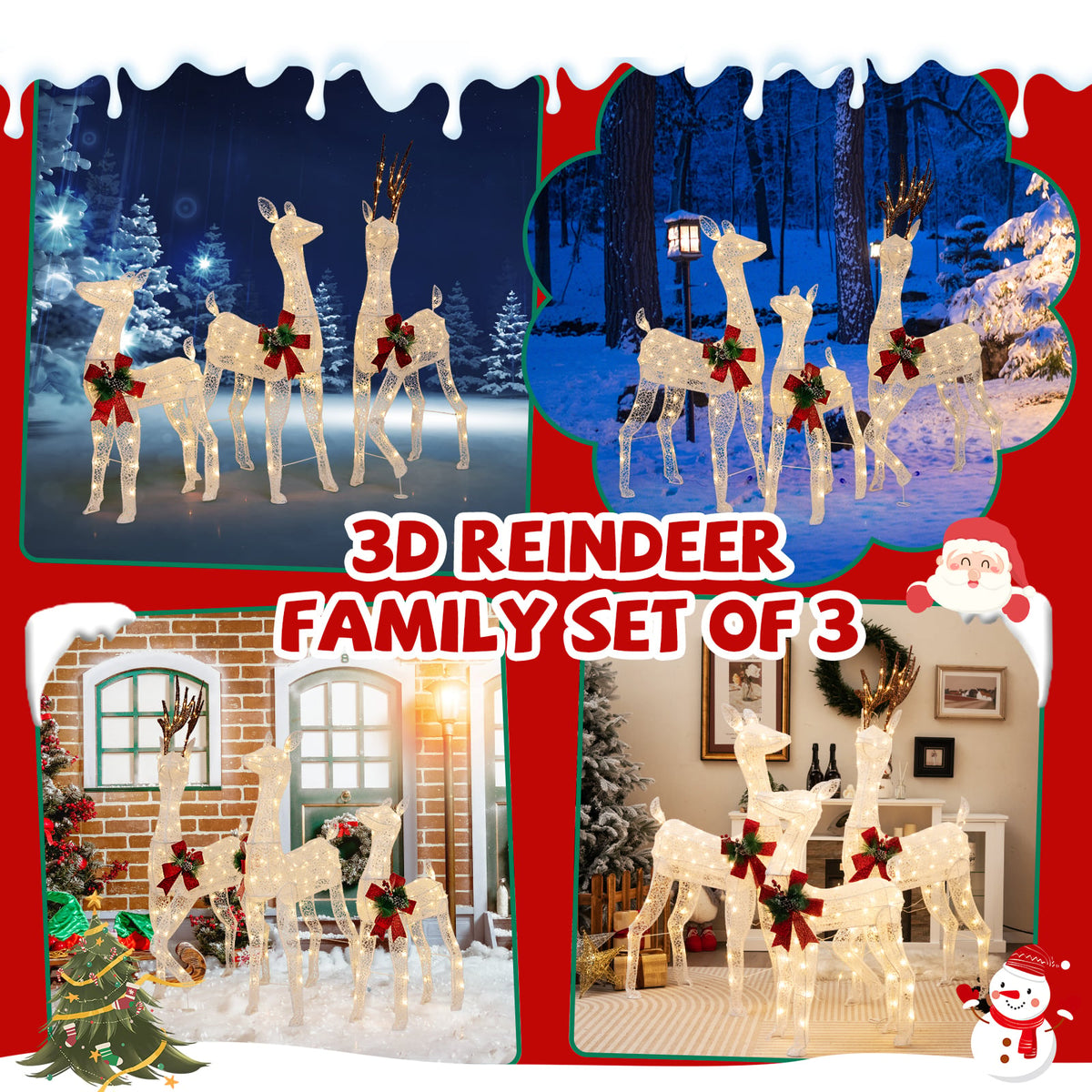 3-Piece Pre-lit Christmas Reindeer Family with 230 Warm White LED Lights-Christmas Decorations & Accessories-DECOROLALA