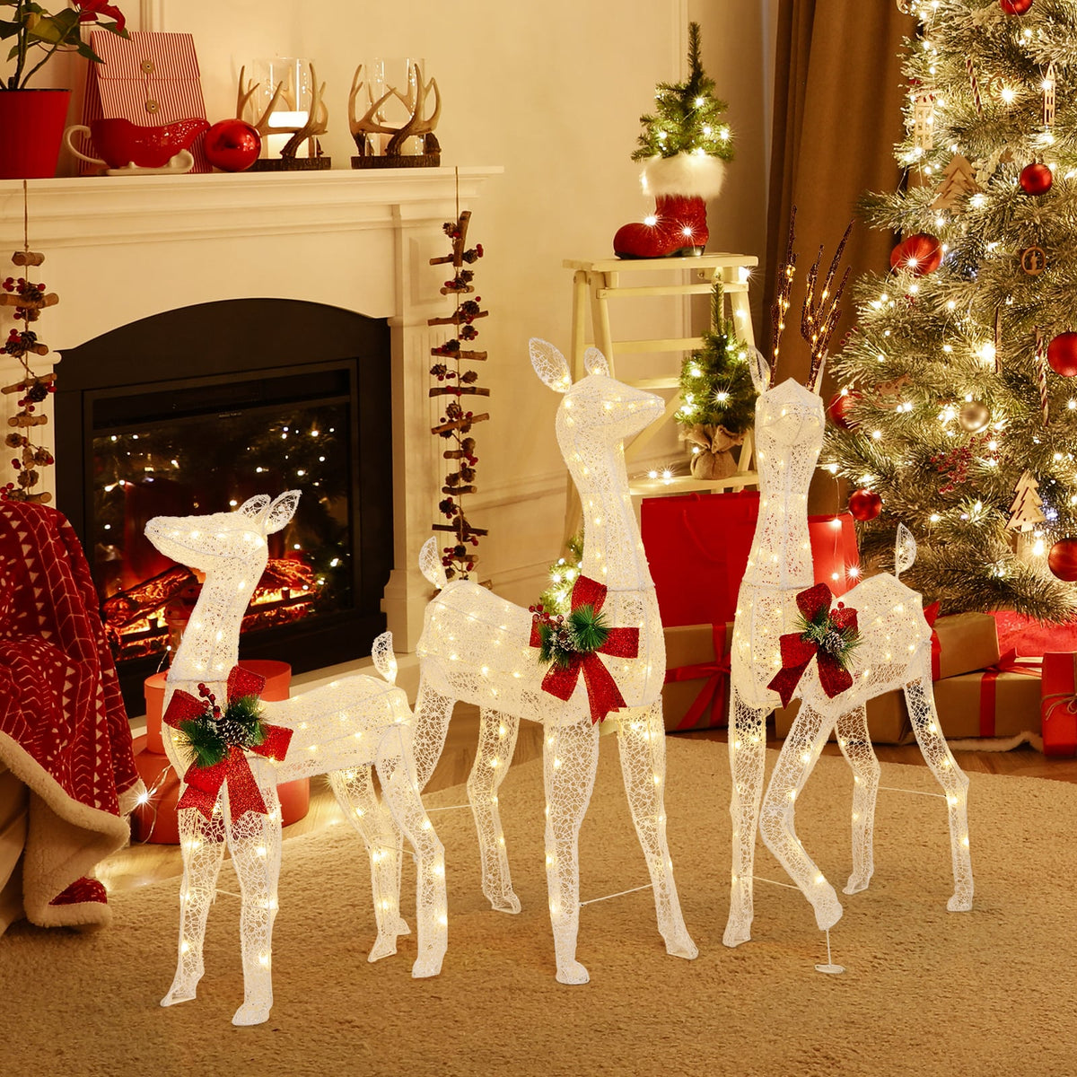 3-Piece Pre-lit Christmas Reindeer Family with 230 Warm White LED Lights-Christmas Decorations & Accessories-DECOROLALA