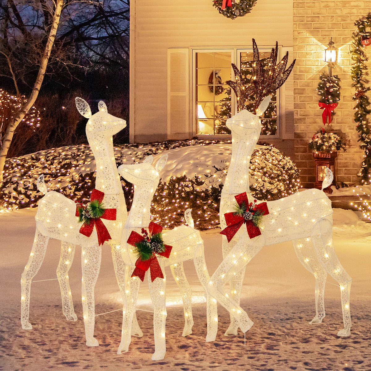 3-Piece Pre-lit Christmas Reindeer Family with 230 Warm White LED Lights-Christmas Decorations & Accessories-DECOROLALA