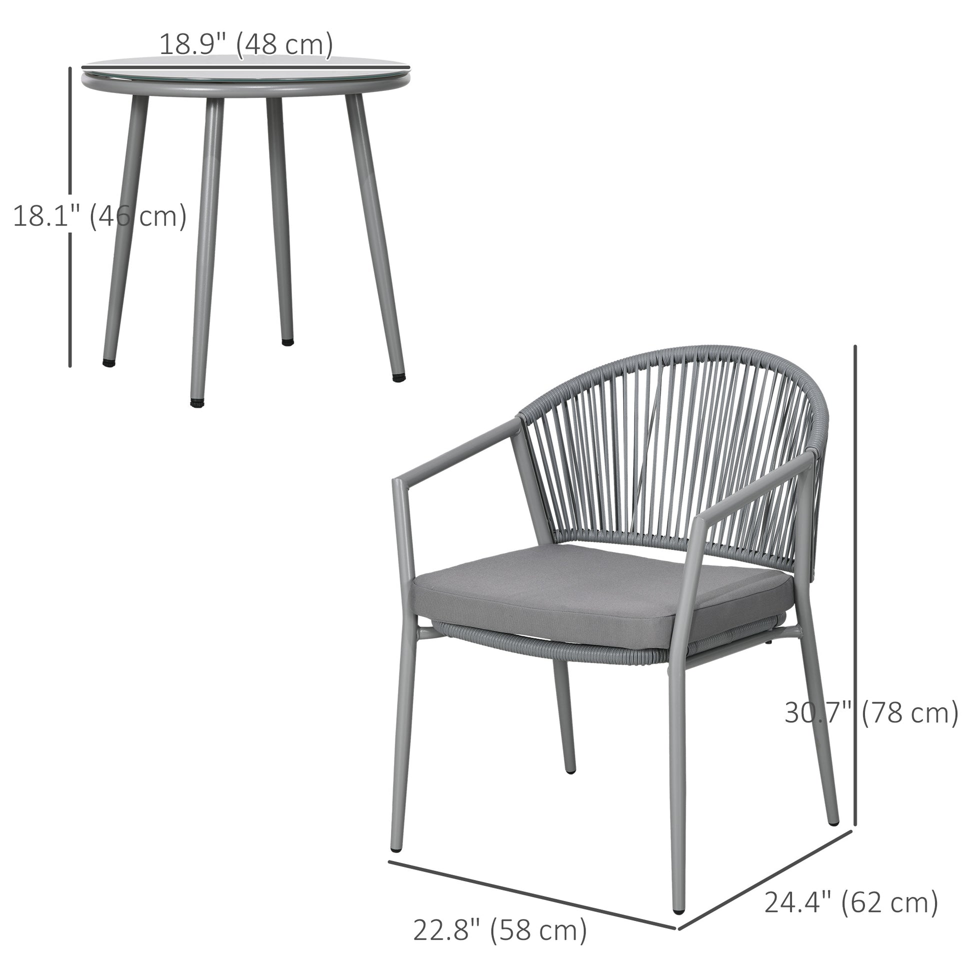 3-Piece Rattan Bistro Set - 2 Armchairs and Coffee Table, Grey-DECOROLALA