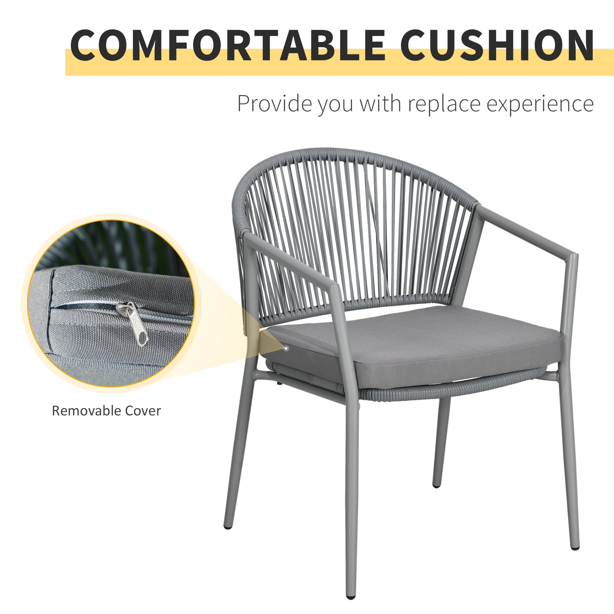 3-Piece Rattan Bistro Set - 2 Armchairs and Coffee Table, Grey-DECOROLALA
