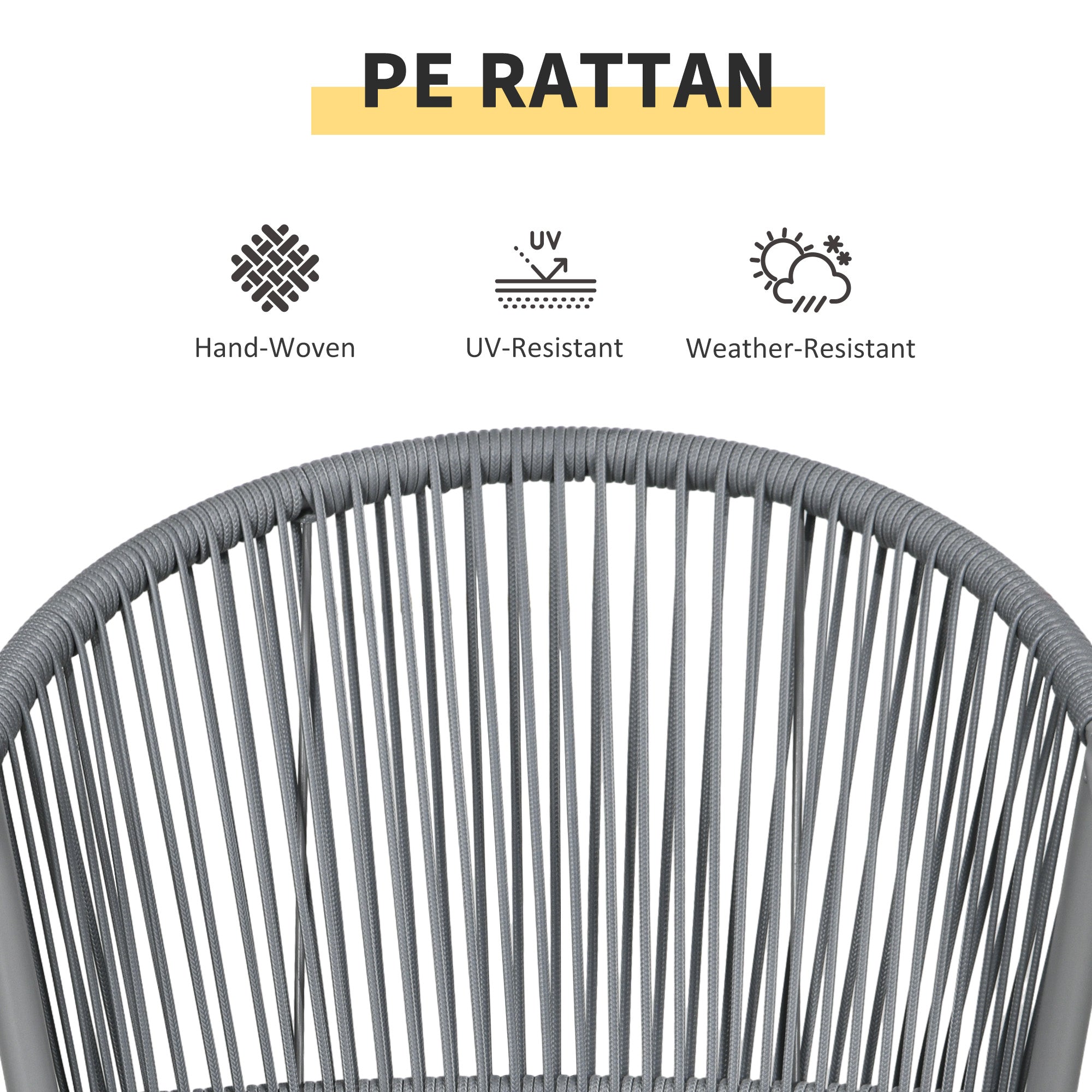 3-Piece Rattan Bistro Set - 2 Armchairs and Coffee Table, Grey-DECOROLALA
