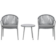 3-Piece Rattan Bistro Set - 2 Armchairs and Coffee Table, Grey-DECOROLALA