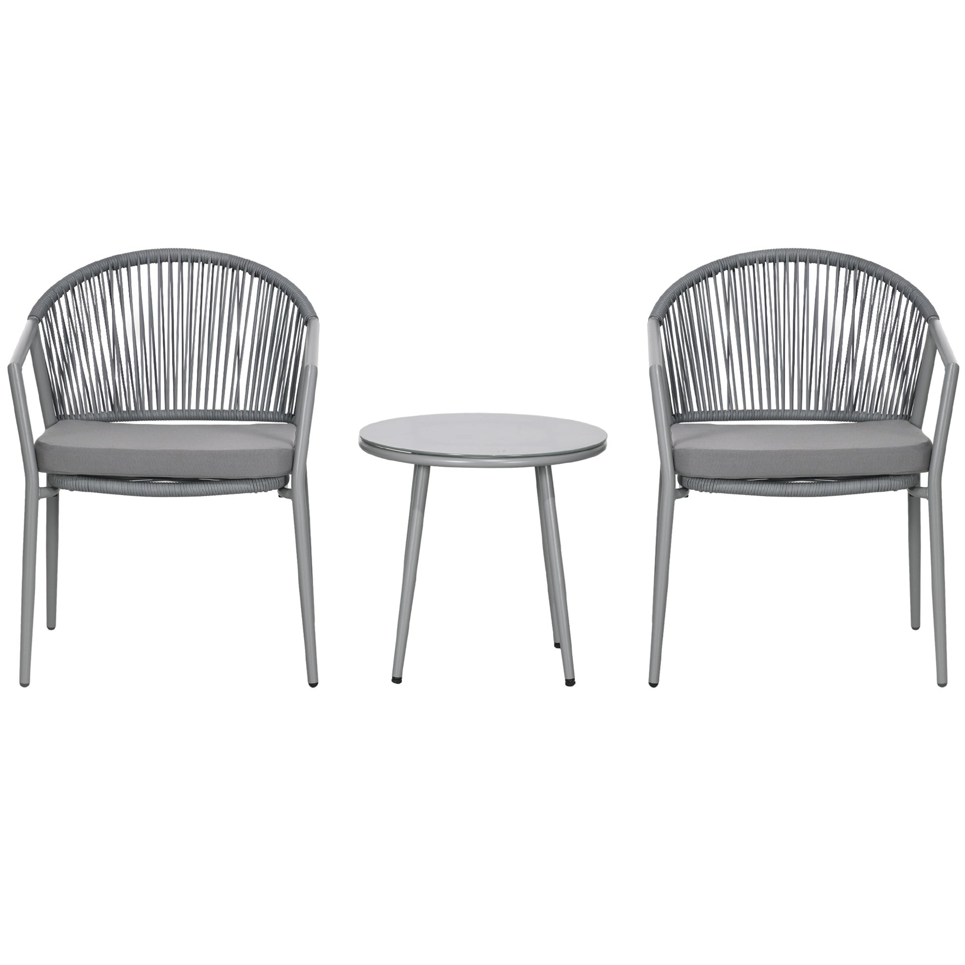 3-Piece Rattan Bistro Set - 2 Armchairs and Coffee Table, Grey-DECOROLALA