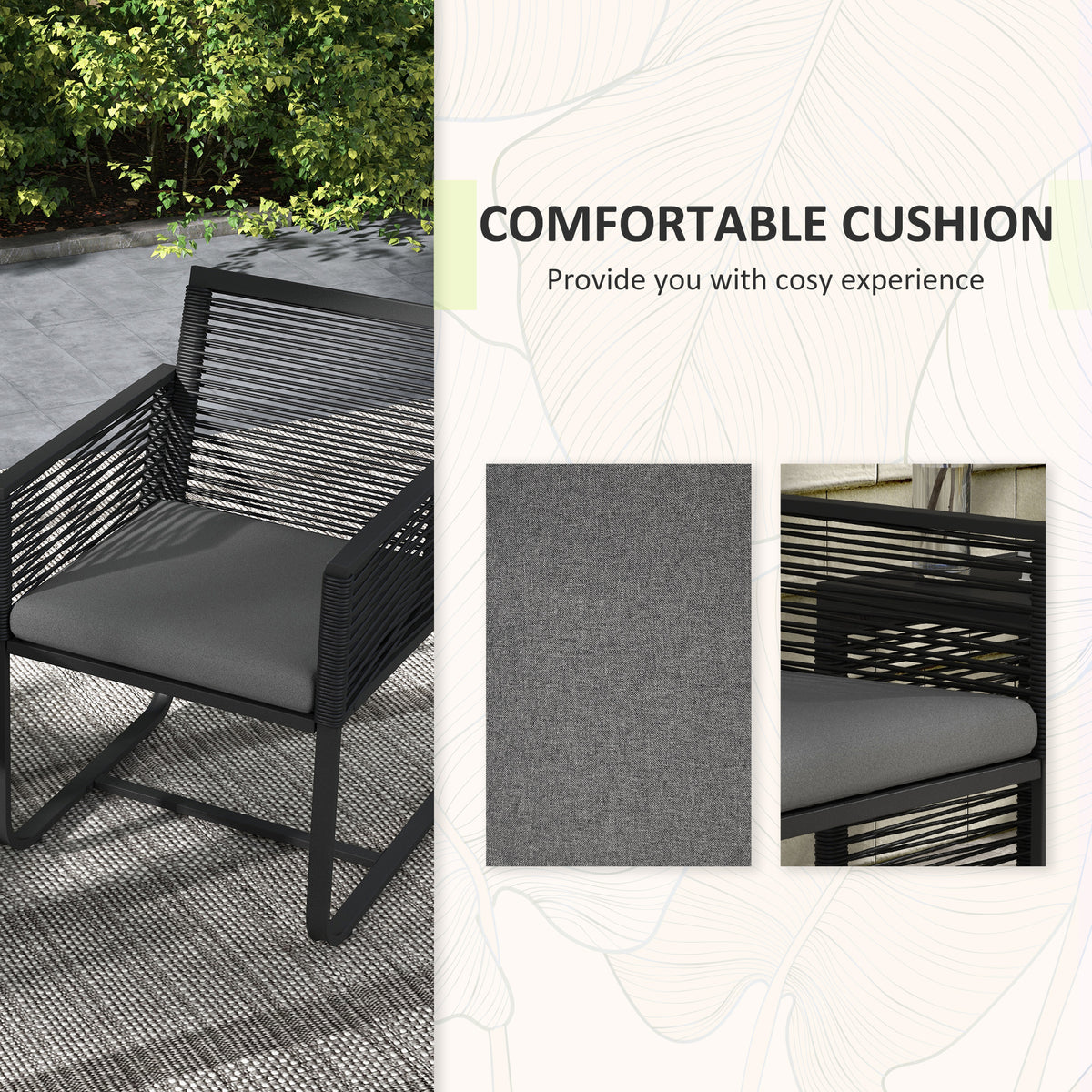 3-Piece Rattan Bistro Set - Black w/ Cushions-Patio Bistro Sets-DECOROLALA