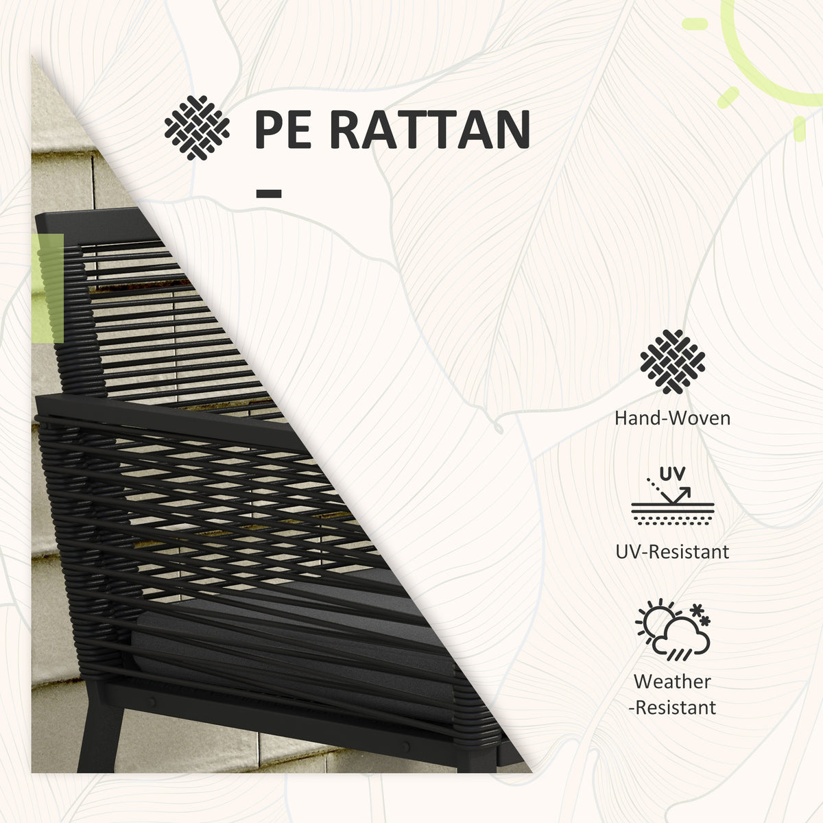 3-Piece Rattan Bistro Set - Black w/ Cushions-Patio Bistro Sets-DECOROLALA